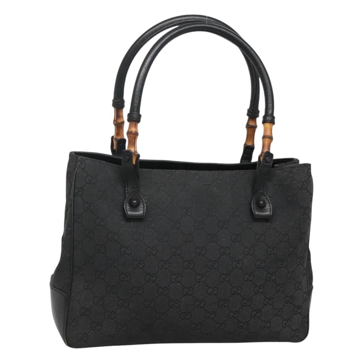 Gucci GG Canvas Bamboo Tote Bag Black 112526 Auth 117393, Women's