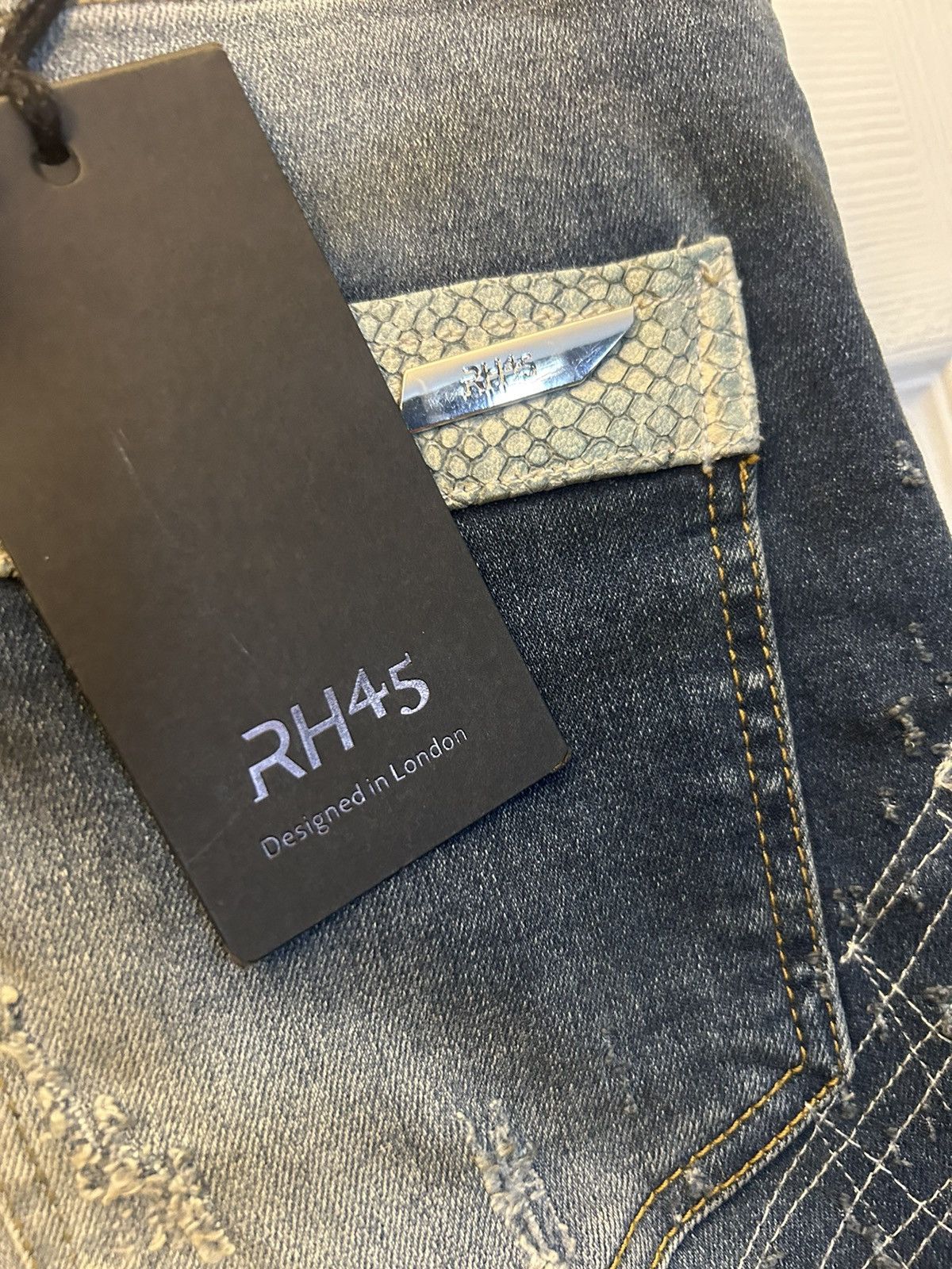 Other “RH45” Blue distressed skinny jeans with snake skin accents Size US 32 / EU 48 - 5 Thumbnail