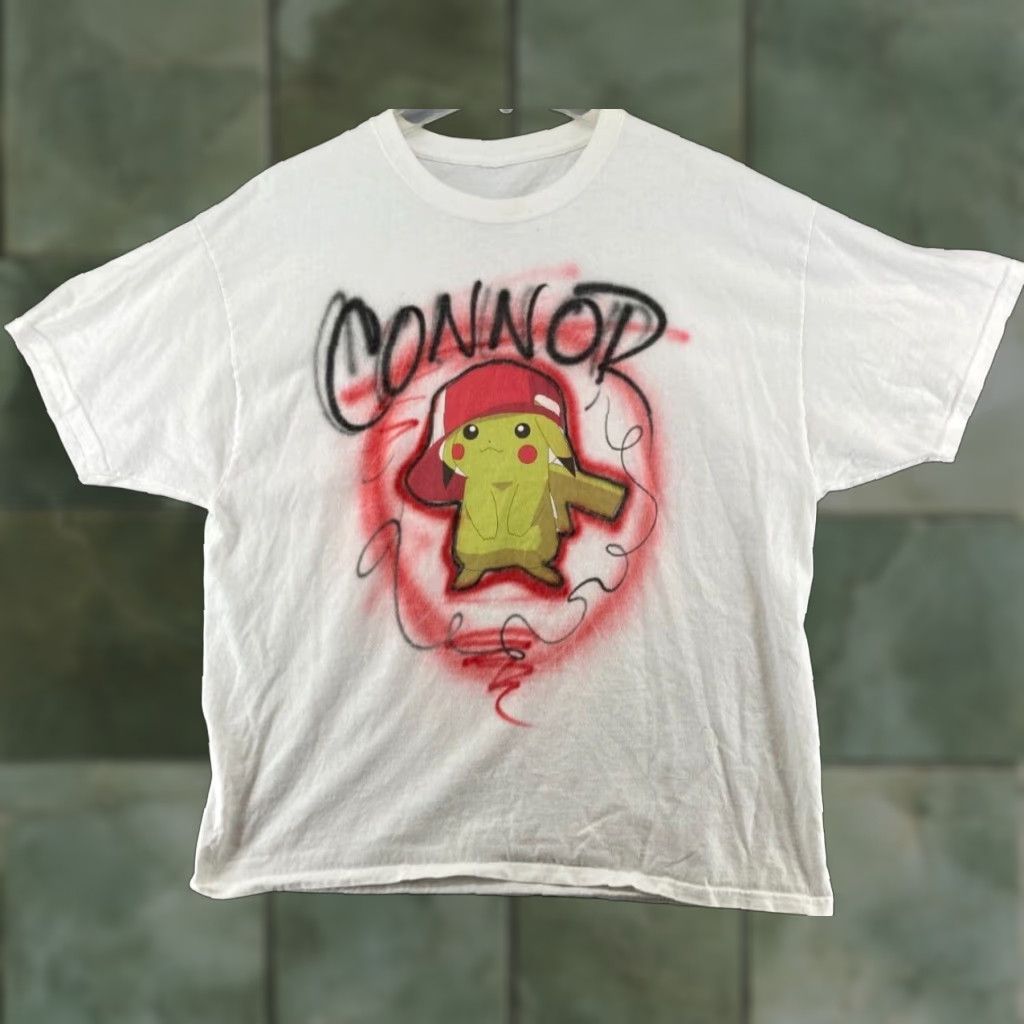 Hanes Airbrush Hanes TShirt XL White Pikachu Pokemon 90s Mens Size US XL / EU 56 / 4 - 1 Thumbnail