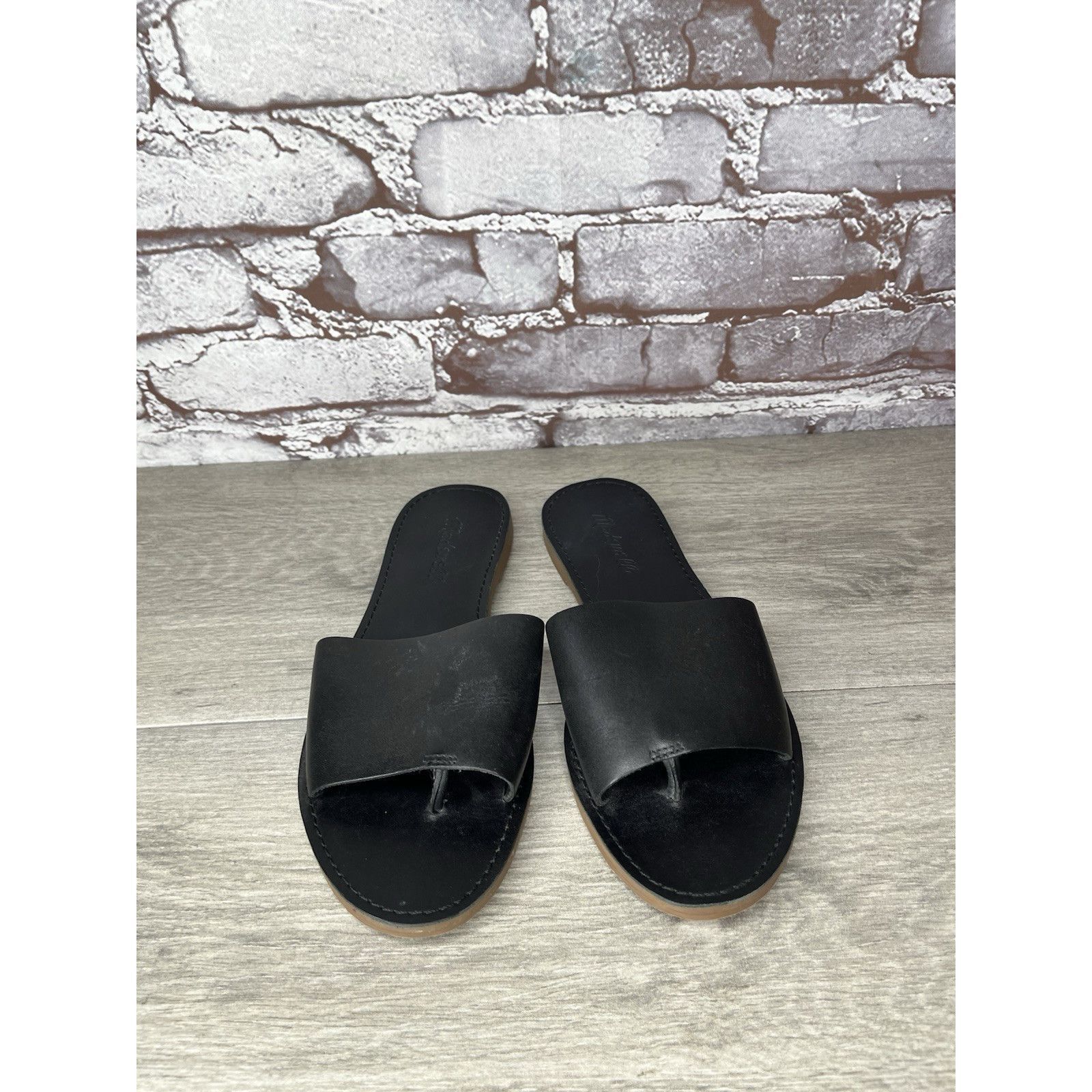Madewell Madewell The Boardwalk Post Slides Black Leather Sandals Wom Size US 7.5 / IT 37.5 - 11 Thumbnail