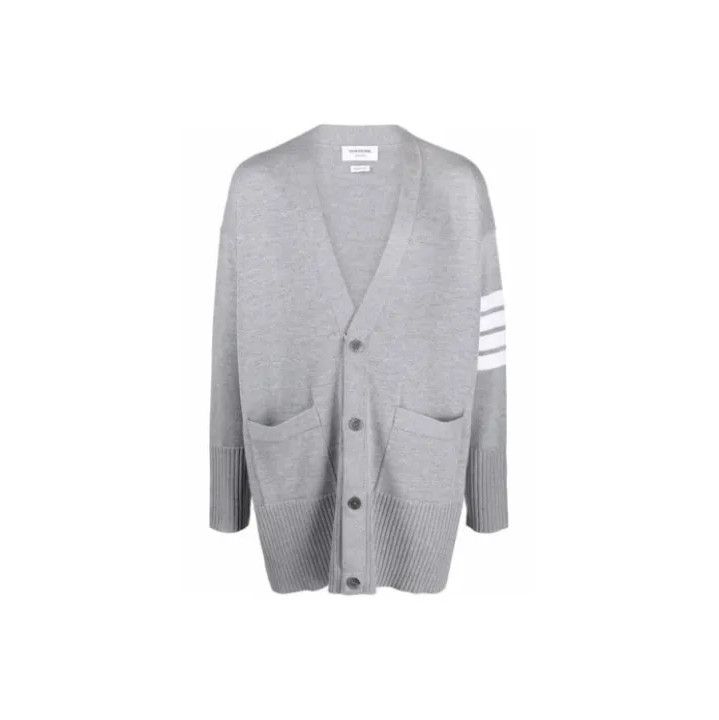 Thom Browne Thom Browne Gray Striped Wool Cardigan Size US S / EU 44-46 / 1 - 1 Thumbnail