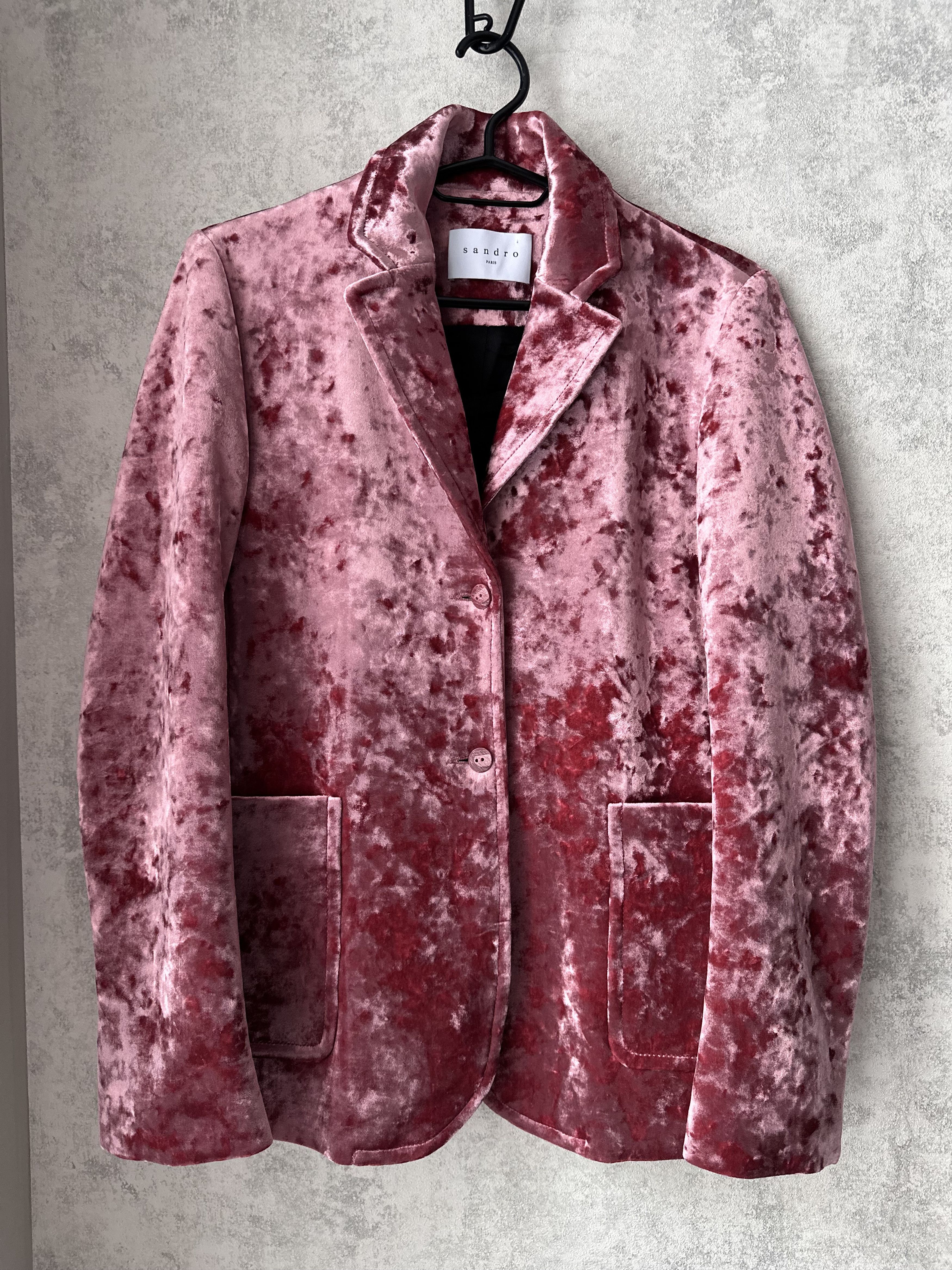 Sandro Sandro Paris Velvet Blazer Jacket Burgundy Designer Size XS / US 0-2 / IT 36-38 - 2 Thumbnail