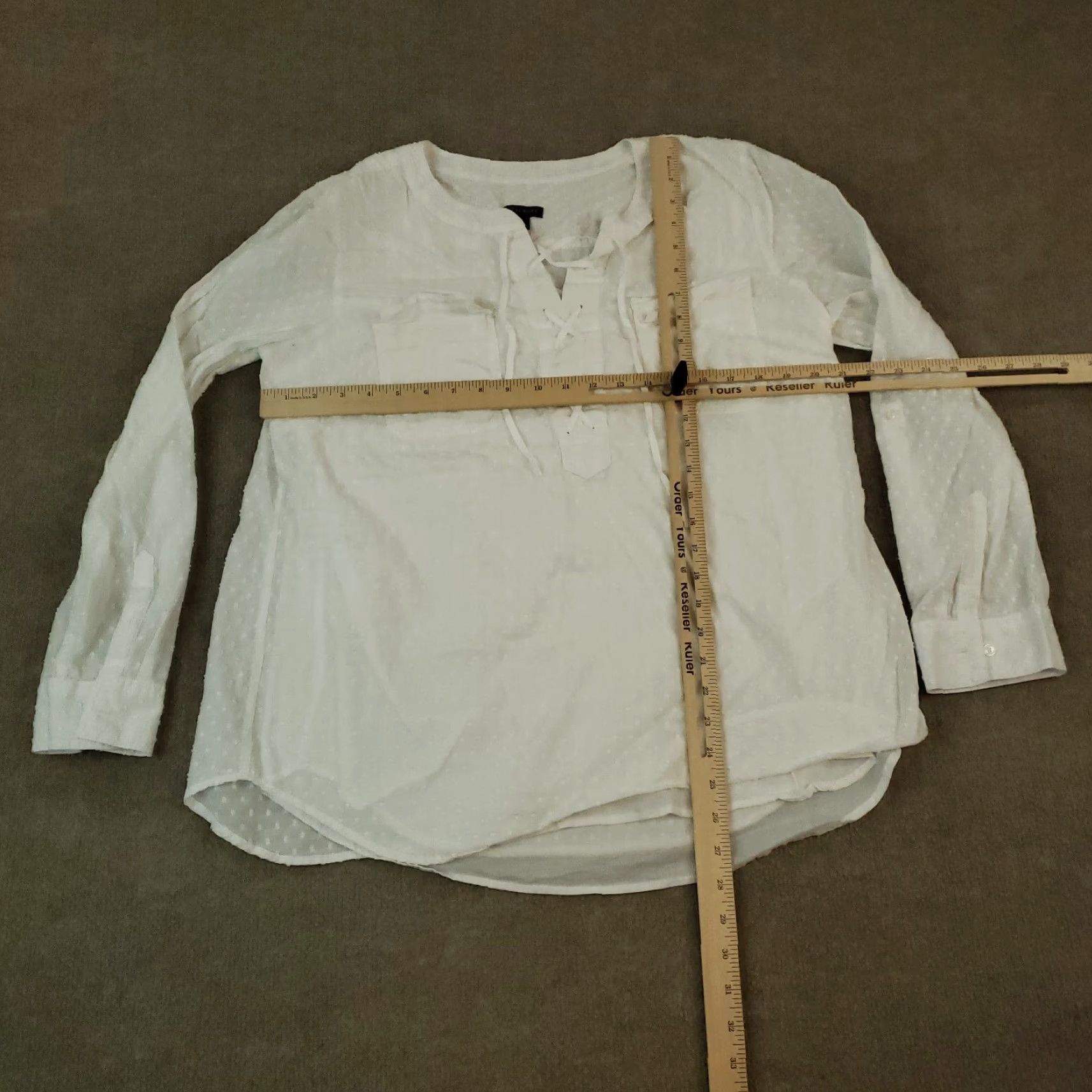 Talbots Talbots White Dots Blouse Womens XL Long Sleeve Lace Up Chiffon Size XL / US 12-14 / IT 48-50 - 2 Thumbnail