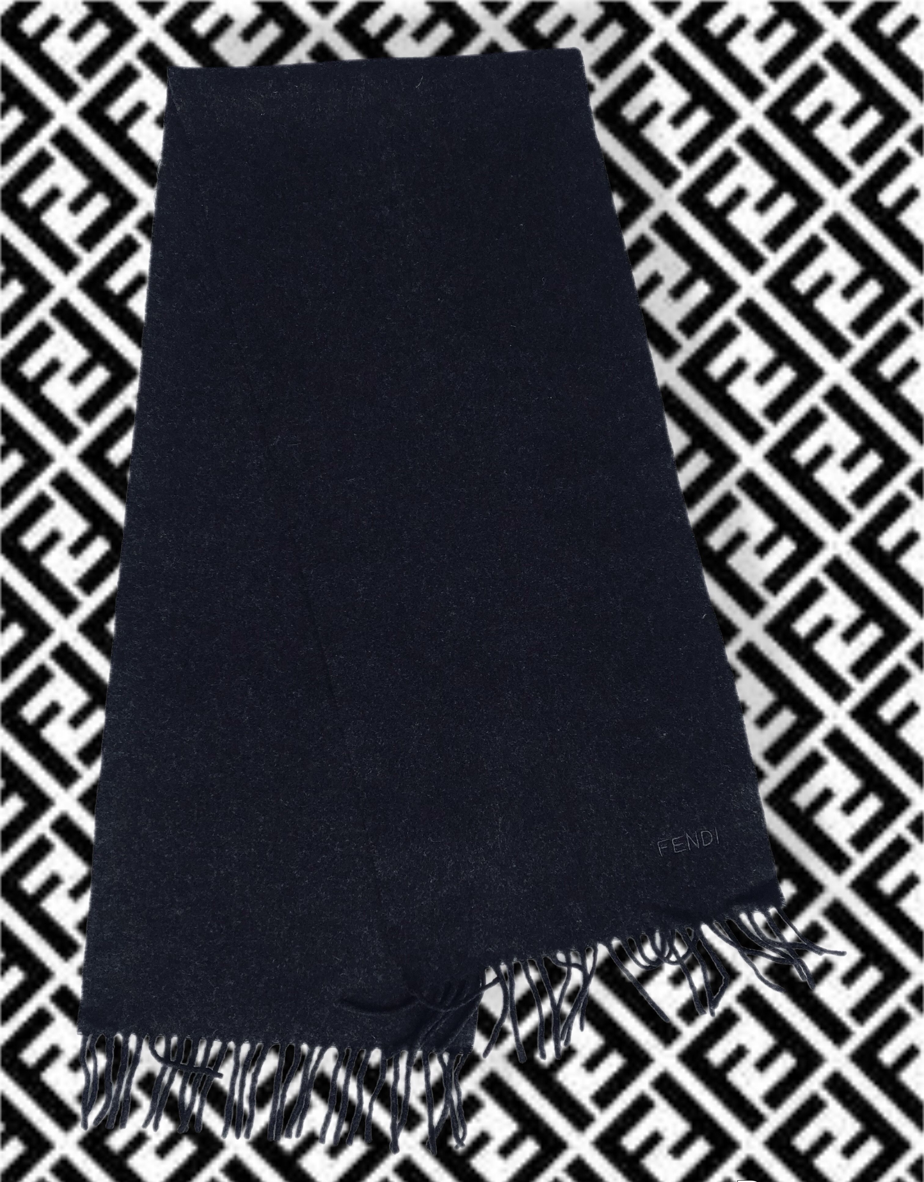 Fendi Cravatte Scarf Fringe Cashmere Wool Black Unisex