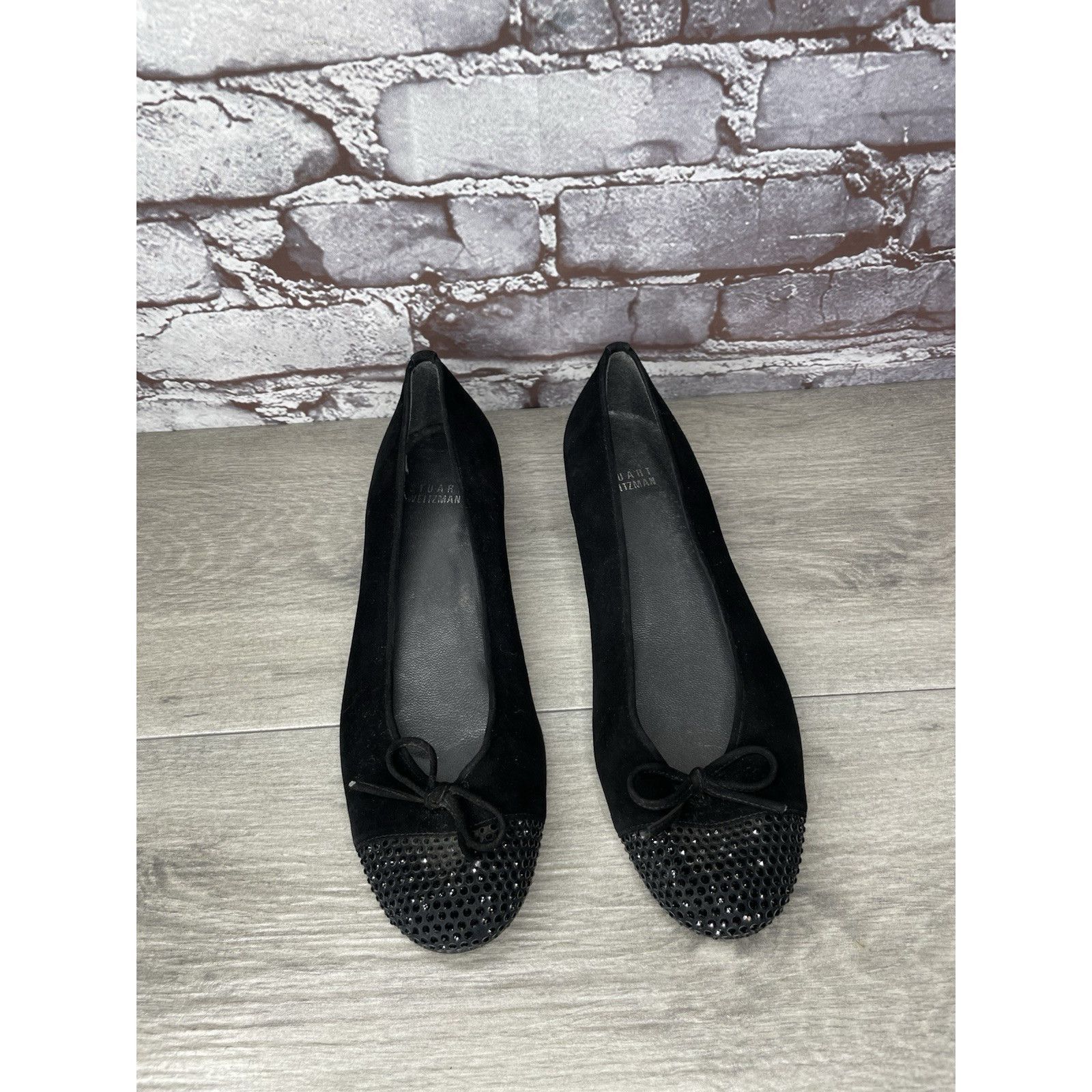 Stuart Weitzman Stuart Weitzman Black Suede Rhinestones Bow Ballet Flats Wom Size US 7.5 / IT 37.5 - 10 Thumbnail