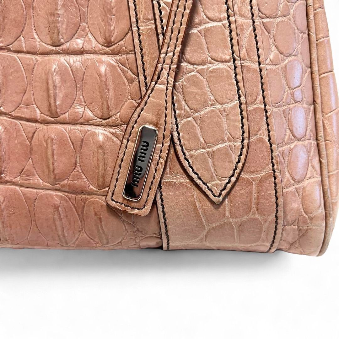 Miu Miu Miu Miu - Croc Embossed Handbag Pink Leather Size ONE SIZE - 3 Thumbnail