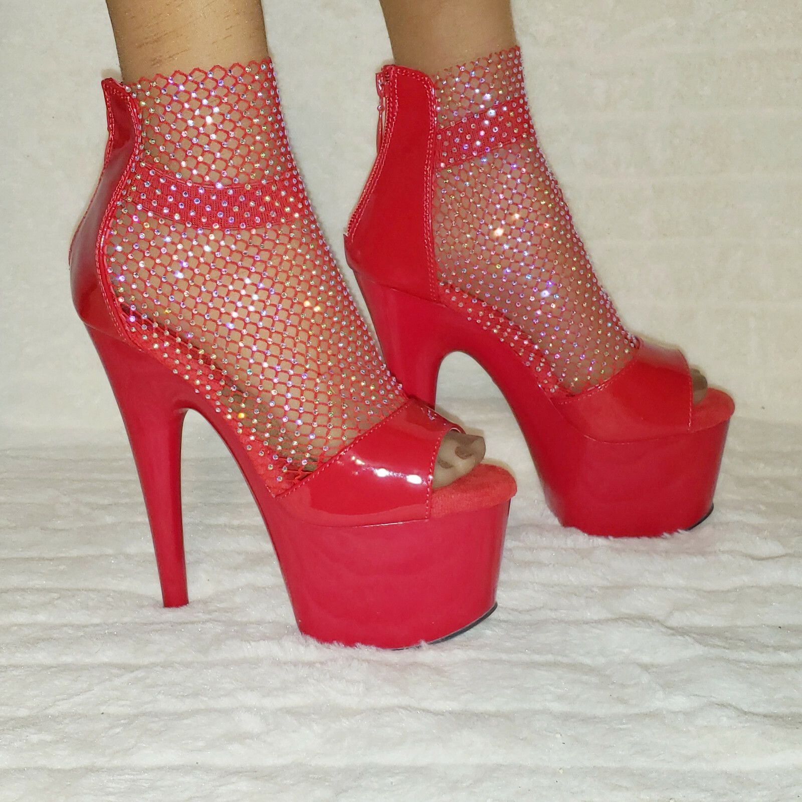 Other Adore 765RM Red Rhinestone Mesh Platform Sandals 7" High Hee Size US 12 / IT 42 - 4 Thumbnail