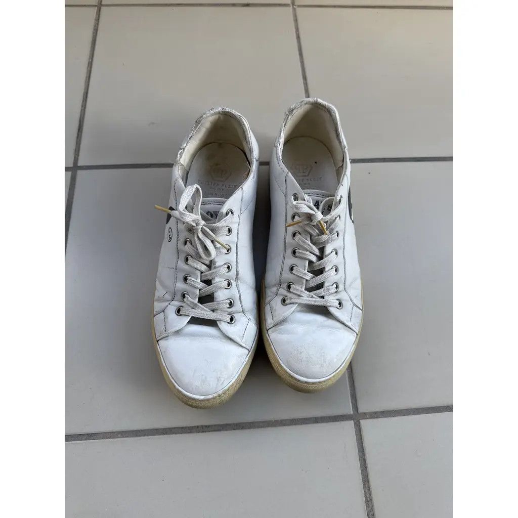 Philipp Plein Philipp Plein White Leather Low Sneakers “Playboy/Skull” Size US 10 / EU 43 - 2 Thumbnail
