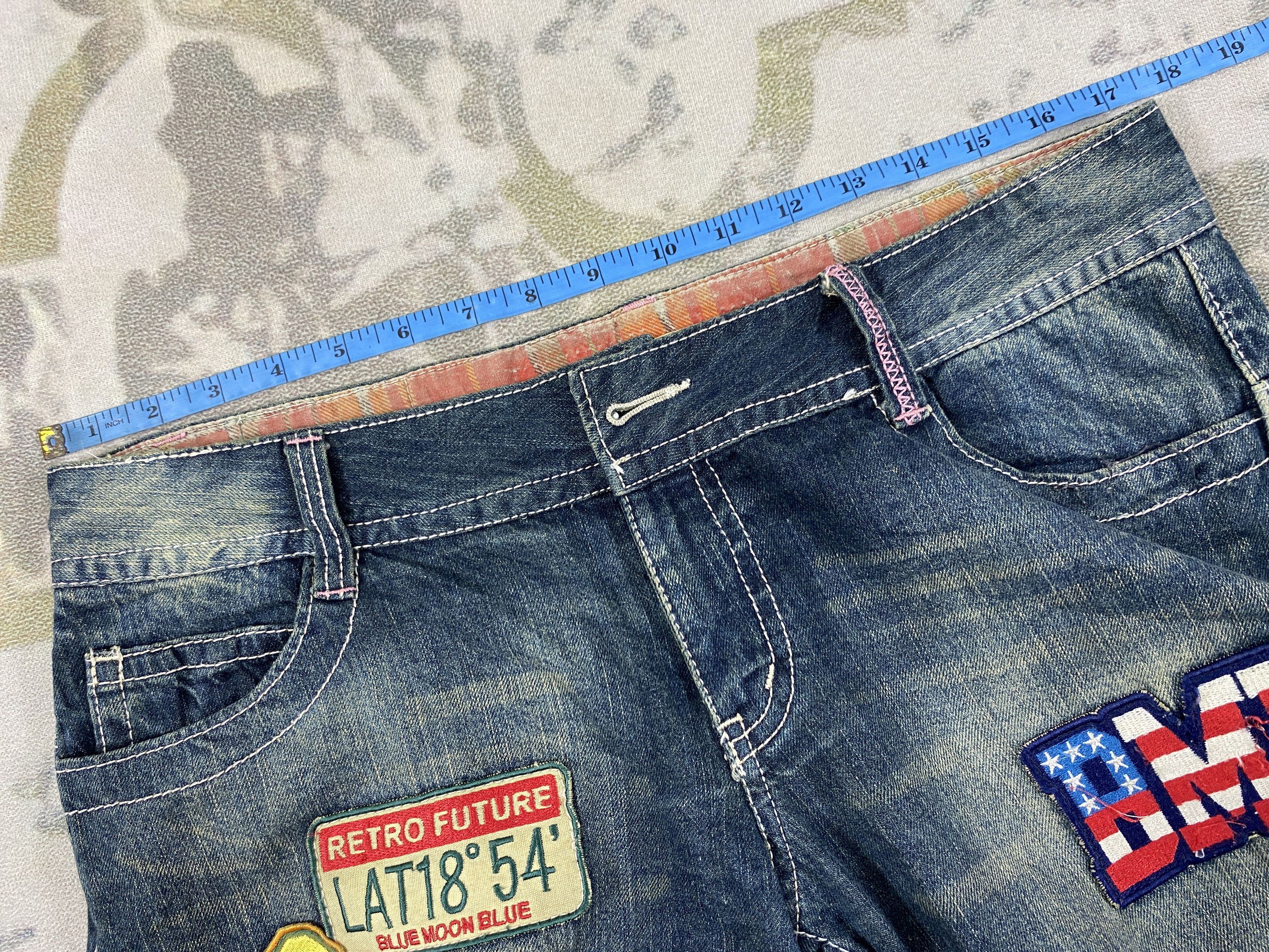 Japanese Brand Vintage Blue Moon Blue Custom patches Jeans 35x30.5- JN3934 Size US 35 - 4 Thumbnail
