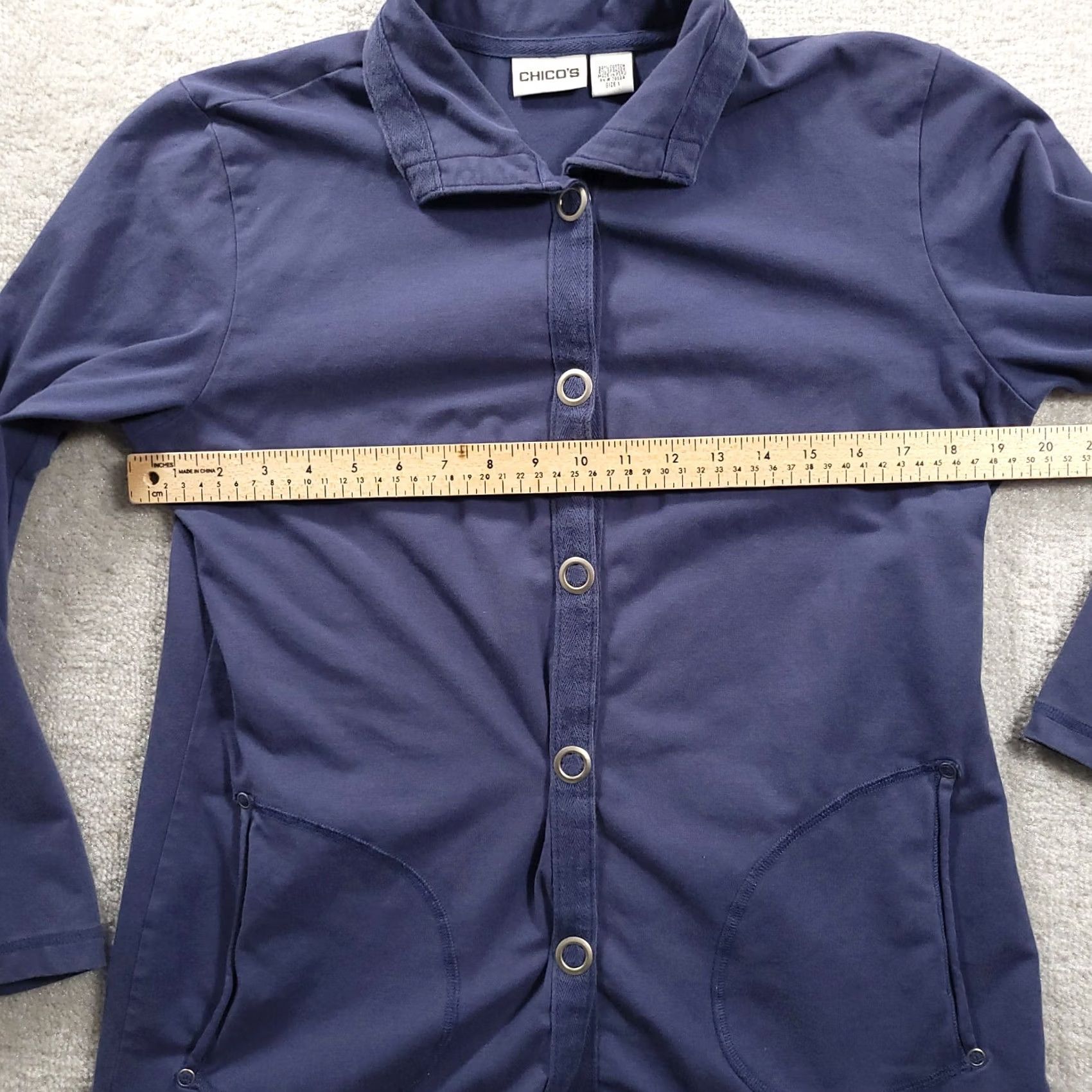 Vintage Chico's Womens Collared Shirt Button-Up Long Sleeve Blue with Pockets, Size 1, Regular Size XS / US 0-2 / IT 36-38 - 3 Thumbnail