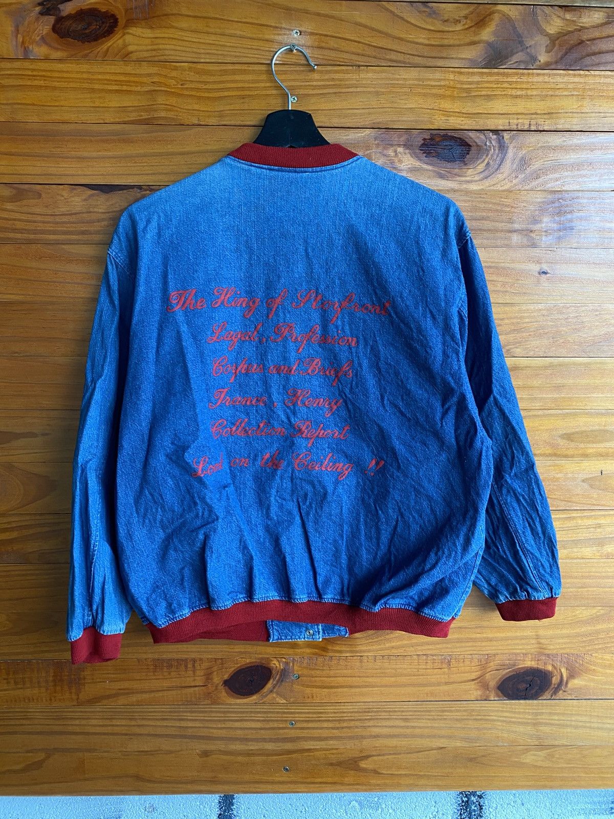 Japanese Brand Vintage Roxy Riders Co Denim Varsity Jacket Blue Red Collar Size US M / EU 48-50 / 2 - 14 Thumbnail