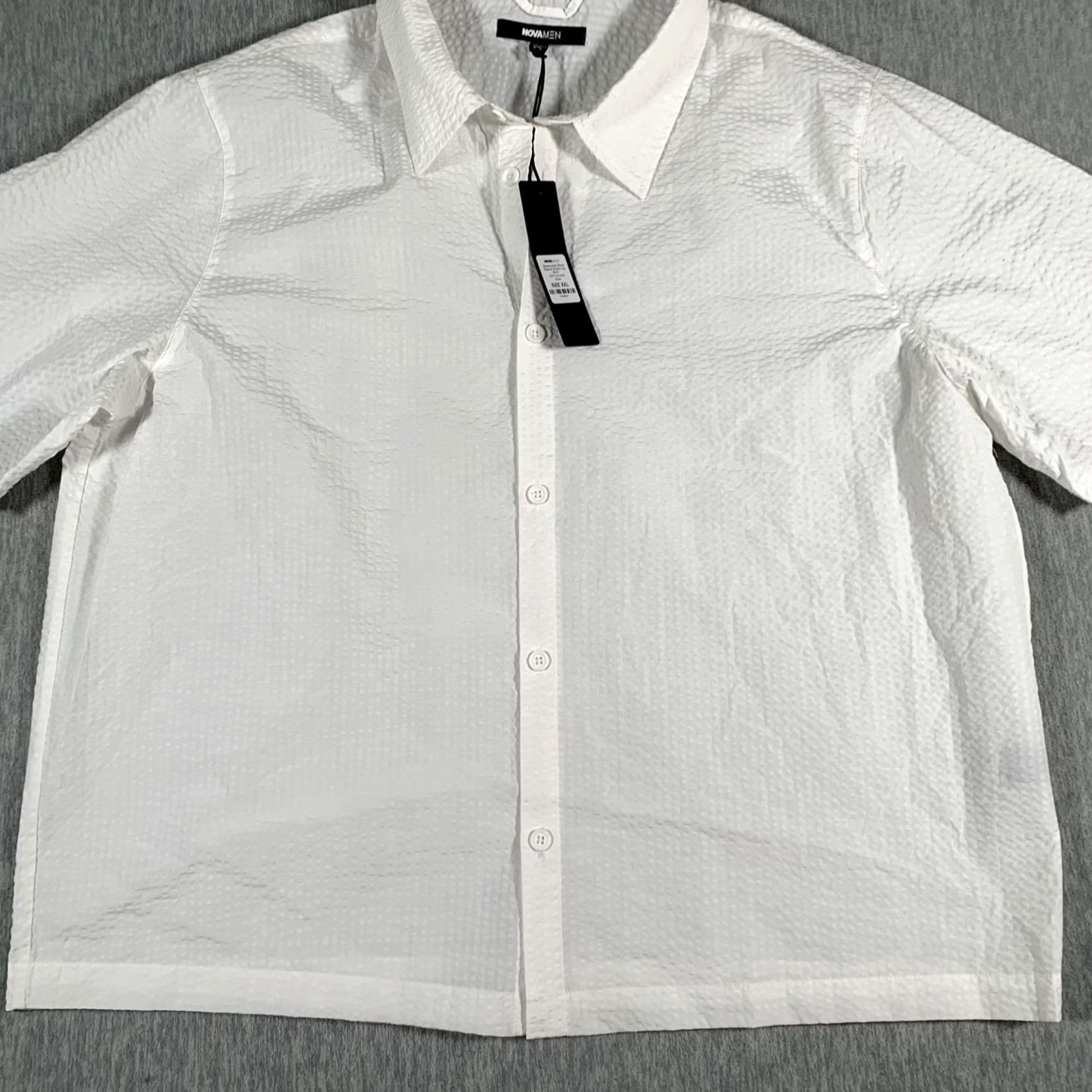 Vintage NovaMen Shirt Mens 2XL White Seersucker Short Sleeve Button Up Casual Top Size US XXL / EU 58 / 5 - 3 Thumbnail