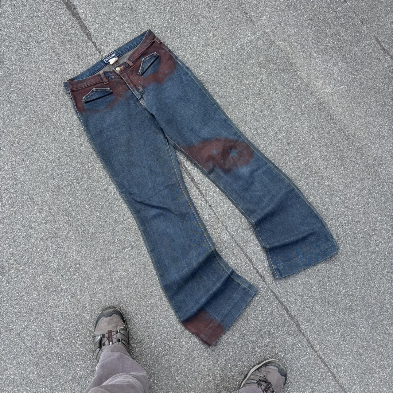 Japanese Brand × Vintage Vintage y2k 90s flared painted avant garde jeans Size US 32 / EU 48 - 2 Thumbnail