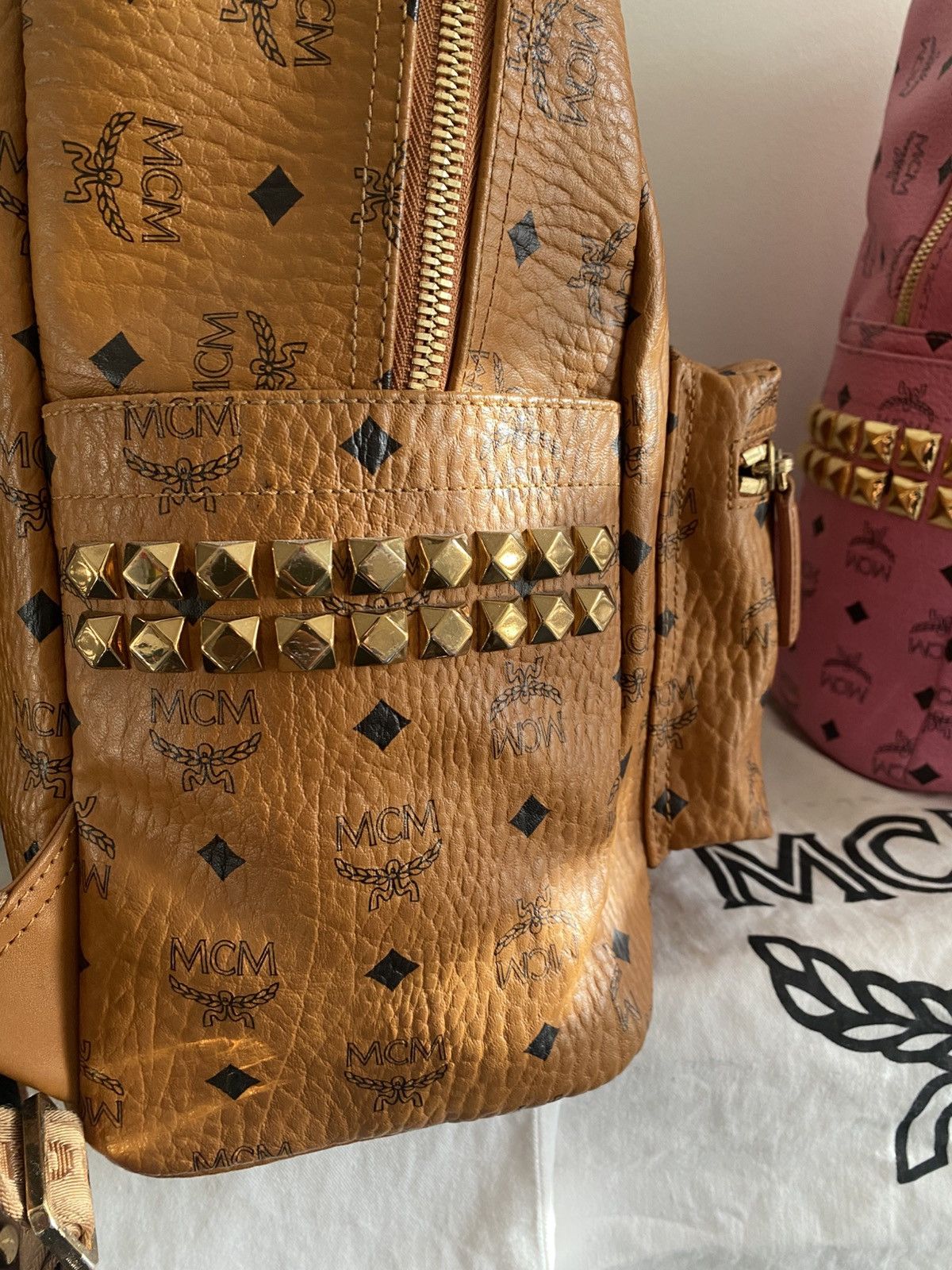 MCM MCM Cognac Side Studs In Visetos Monogram Large Backpack Size 46 - 9 Thumbnail