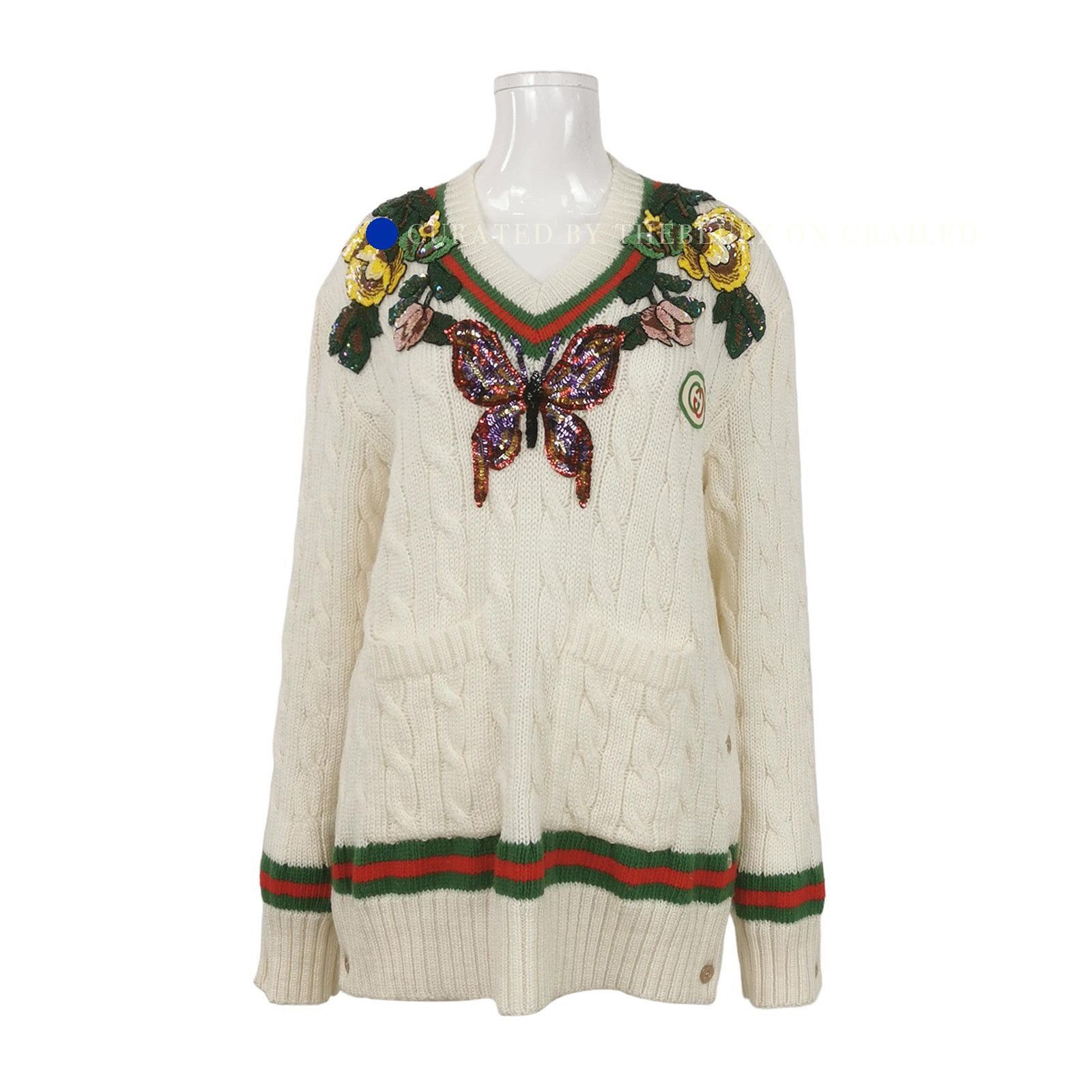 Gucci Embroidered Cable Knit Sweater with Butterflies Size US XXS / EU 40 - 1 Thumbnail