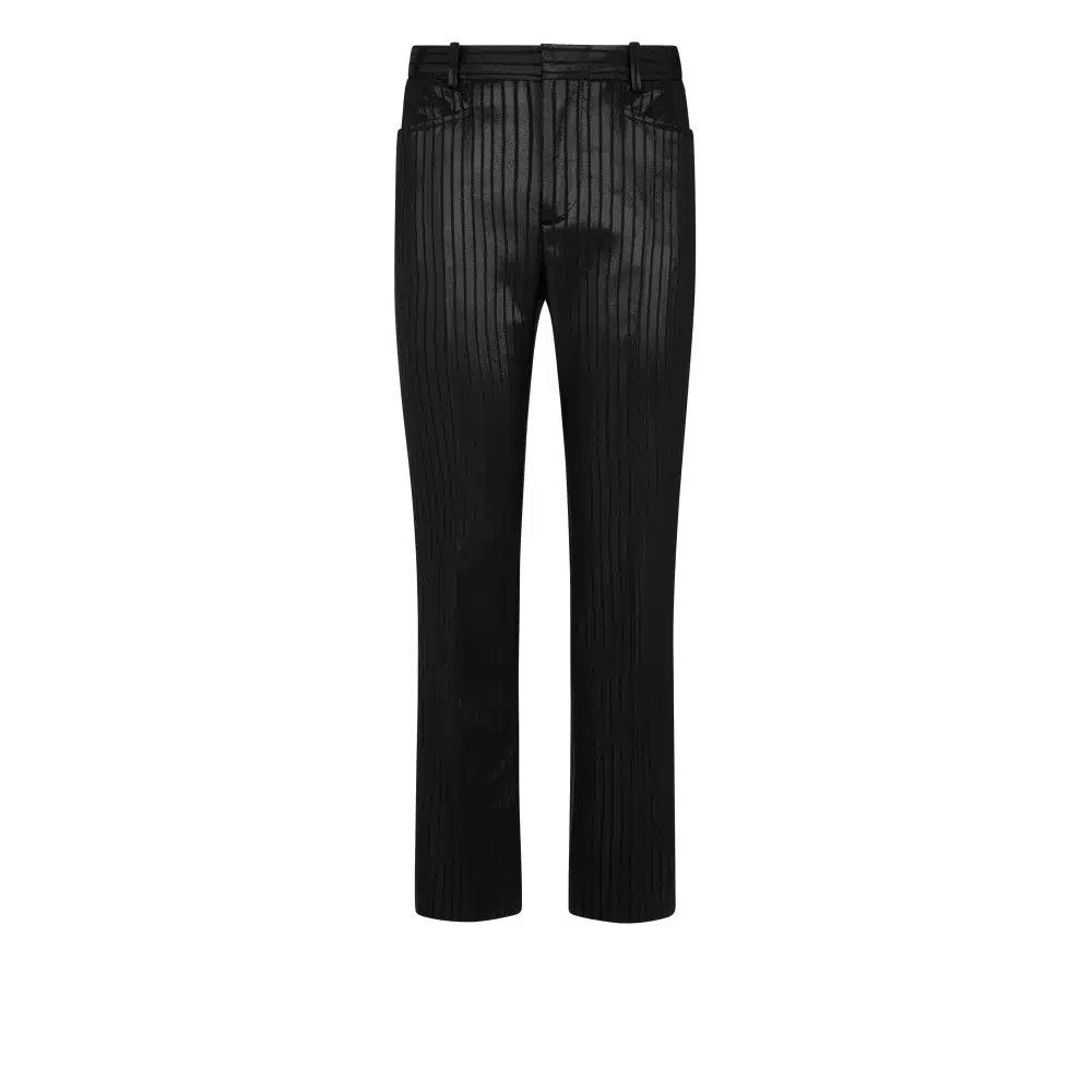 o1loc1c0325 PAW558 Lustrous Lurex Striped Wool Pant in Black