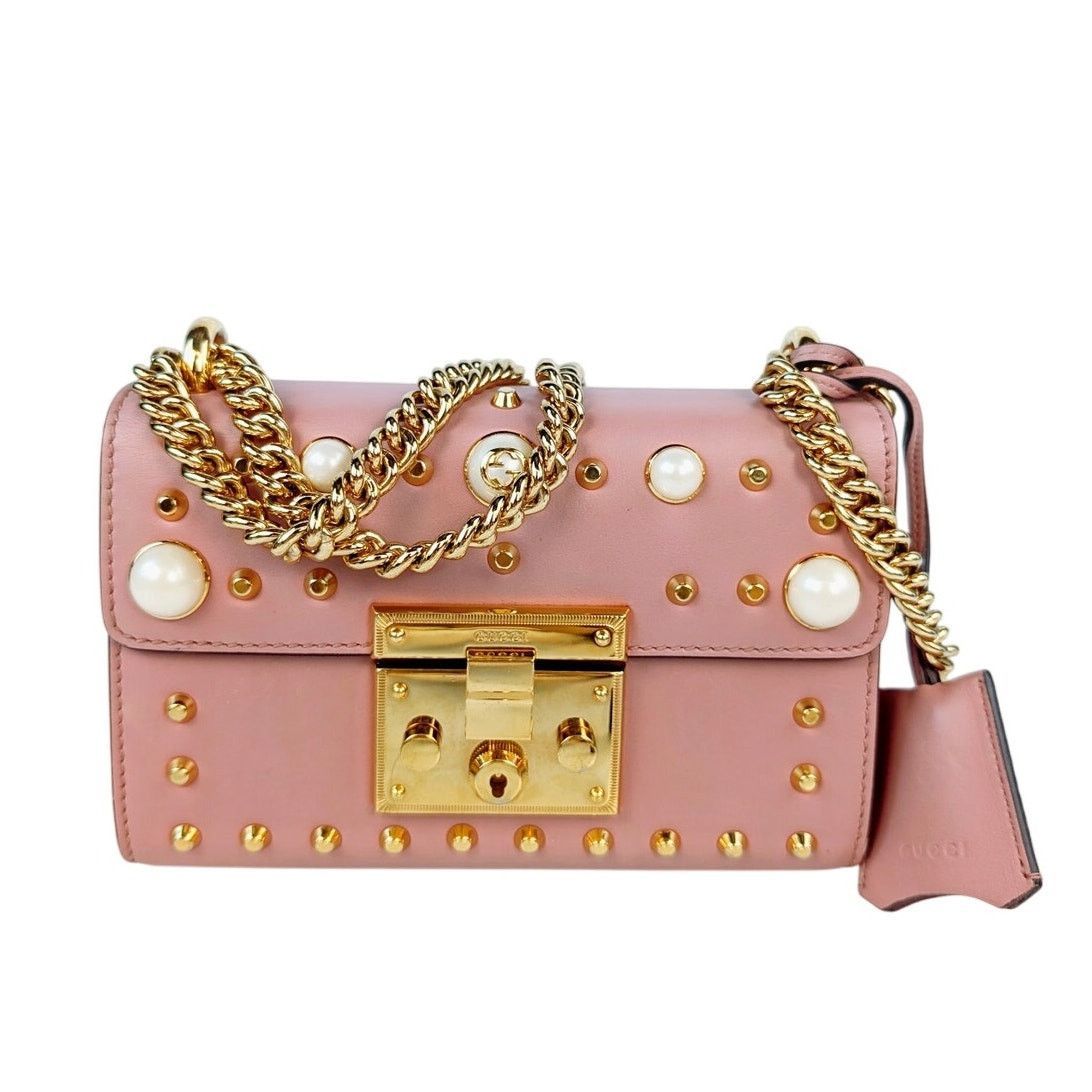 Gucci Gucci Pink Leather Faux Pearl Stud Leather Size ONE SIZE - 1 Thumbnail