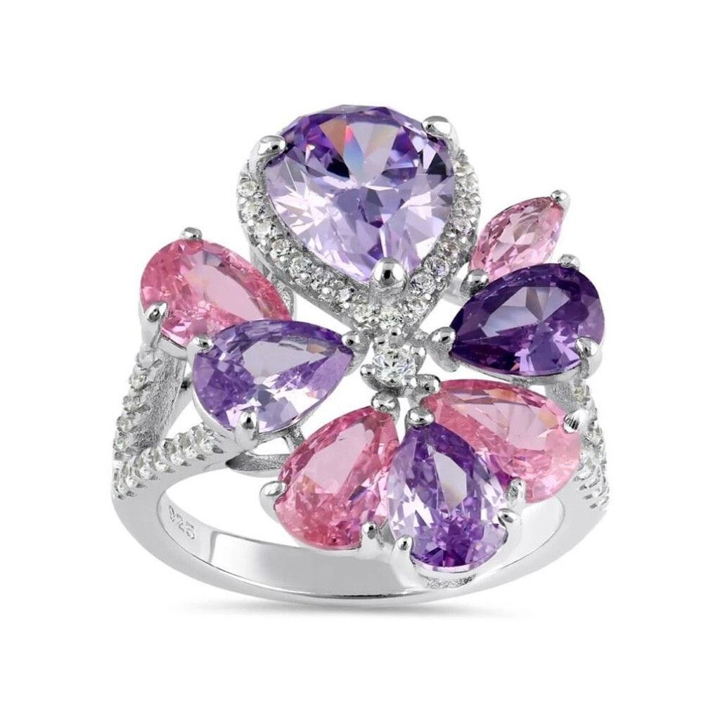 Other Sterling Silver Pink and Lavender CZ Cluster Ring Size 6 New Size ONE SIZE - 2 Thumbnail