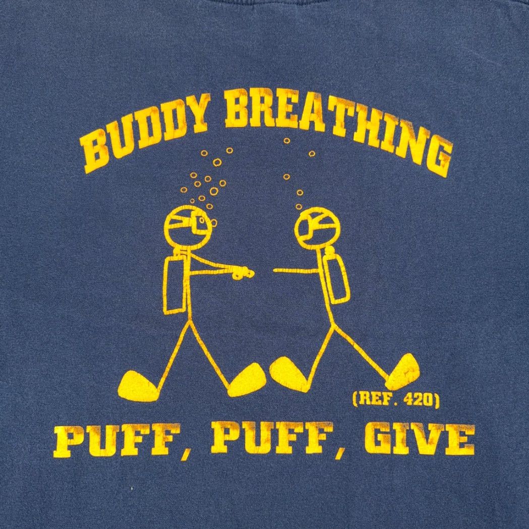 Gildan VINTAGE 420 Shirt Blue Adult LARGE Gildan Crew Neck Short Sleeve Cotton Mens Logo Puff, Buddy Breathing, Y2K, 90s retro, Cartoon, Funny Size US L / EU 52-54 / 3 - 4 Thumbnail