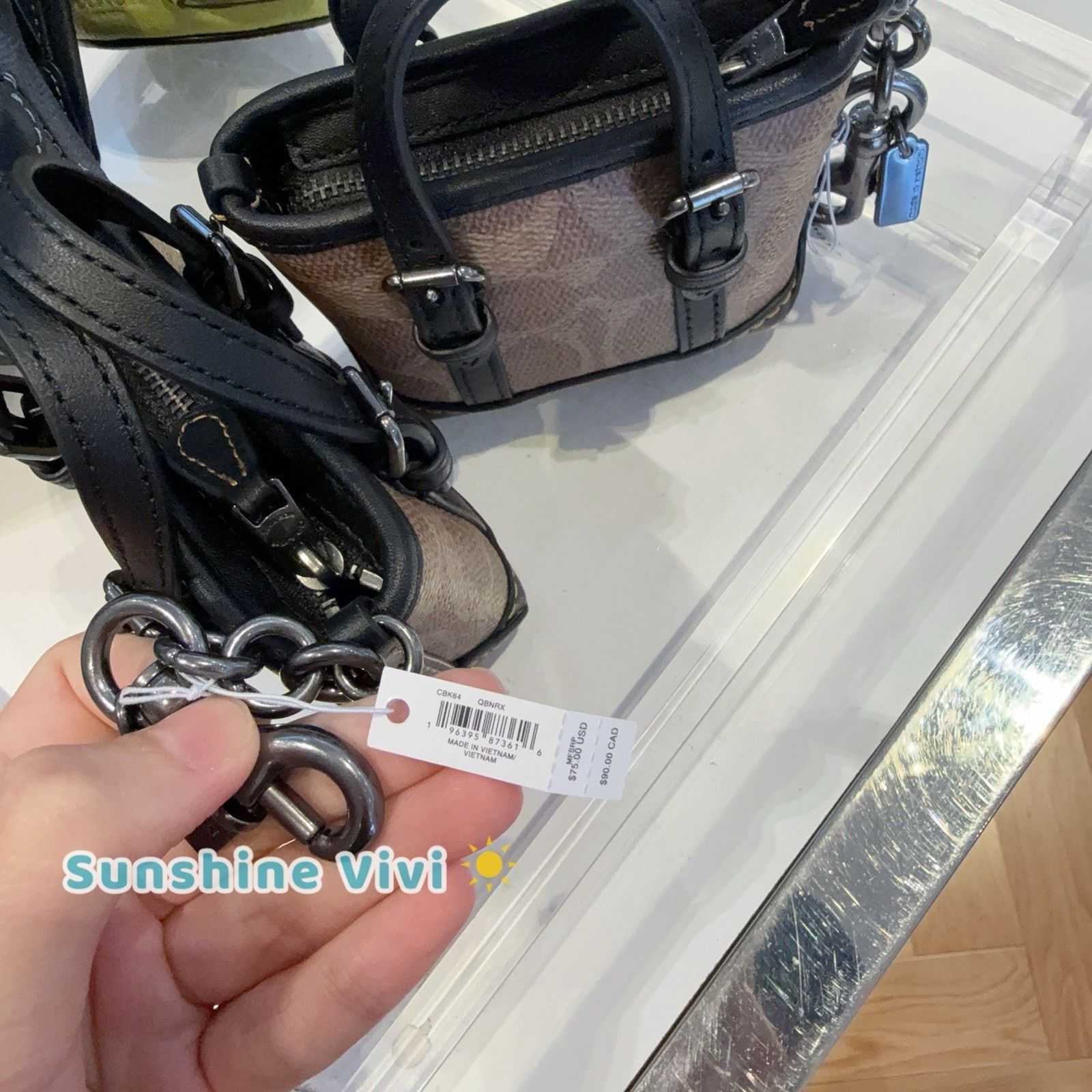 Coach NWT Coach Mini Warner Tote Bag Charm Canvas CBK64 Tan Black Size ONE SIZE - 3 Thumbnail