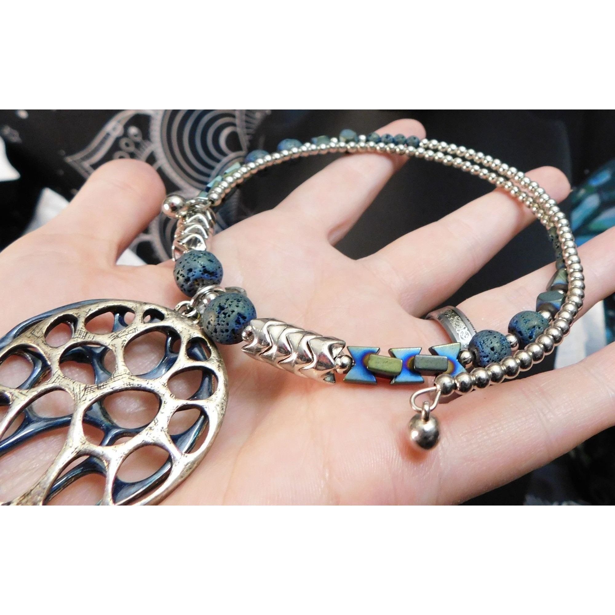 Other Brutalist Abstract Blue And Silver Tone Volcanic Rock Neckla Size ONE SIZE - 4 Thumbnail