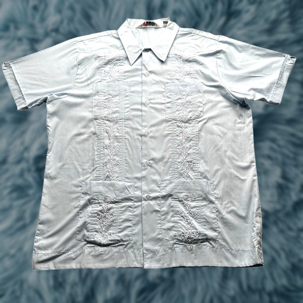 Vintage VINTAGE The Romani Collection Permanent Press Guayabera Cuban Shirt Mens XL Blue Size US XL / EU 56 / 4 - 1 Thumbnail
