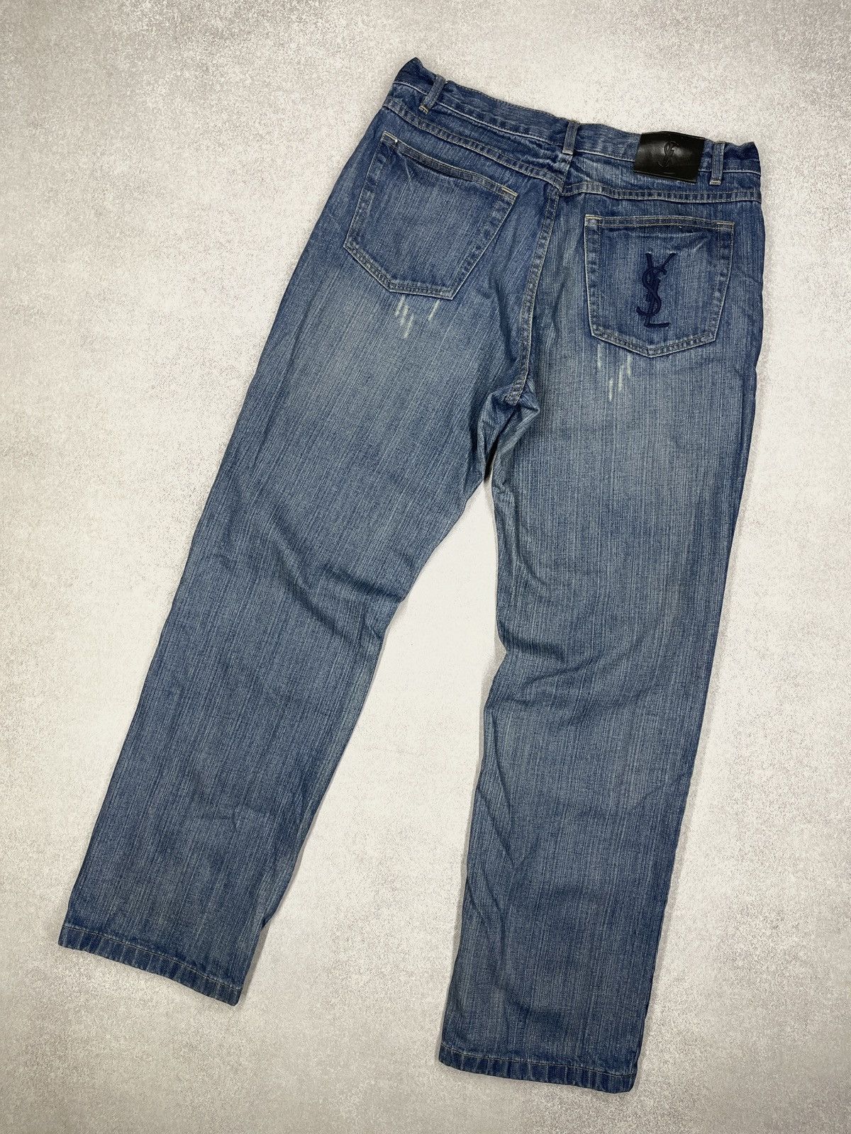 Vintage Yves Saint Laurent Denim Jeans Blue Big Logo Size 34