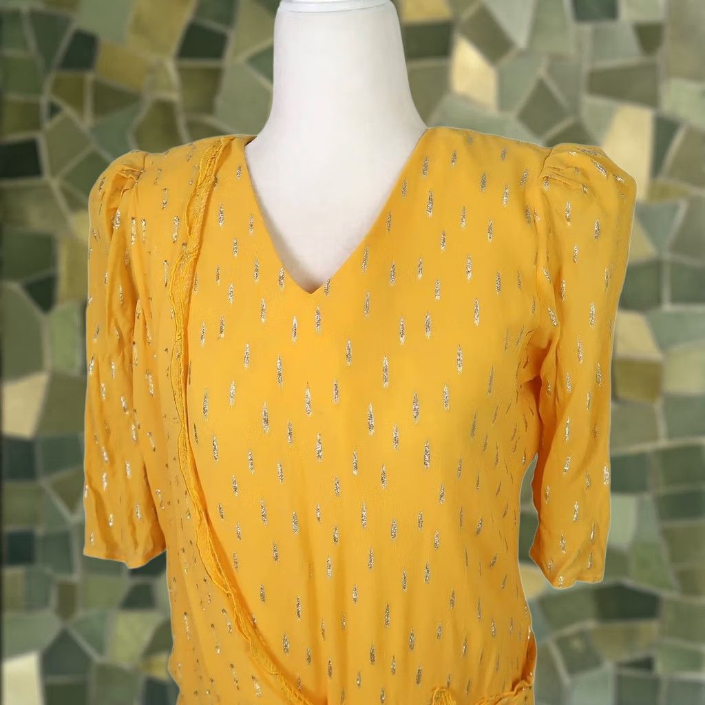 Vintage VINTAGE Cream Purse dress M yellow silk and metallic silver midi party 80s Size M / US 6-8 / IT 42-44 - 1 Thumbnail
