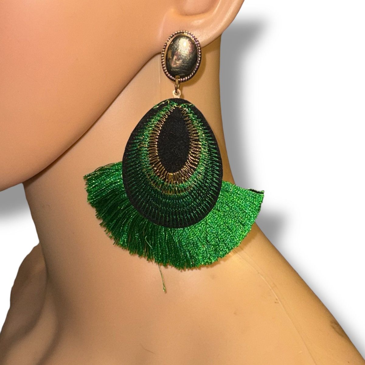 Other Large bohemian green peacock feather tassel earrings Size ONE SIZE - 2 Thumbnail