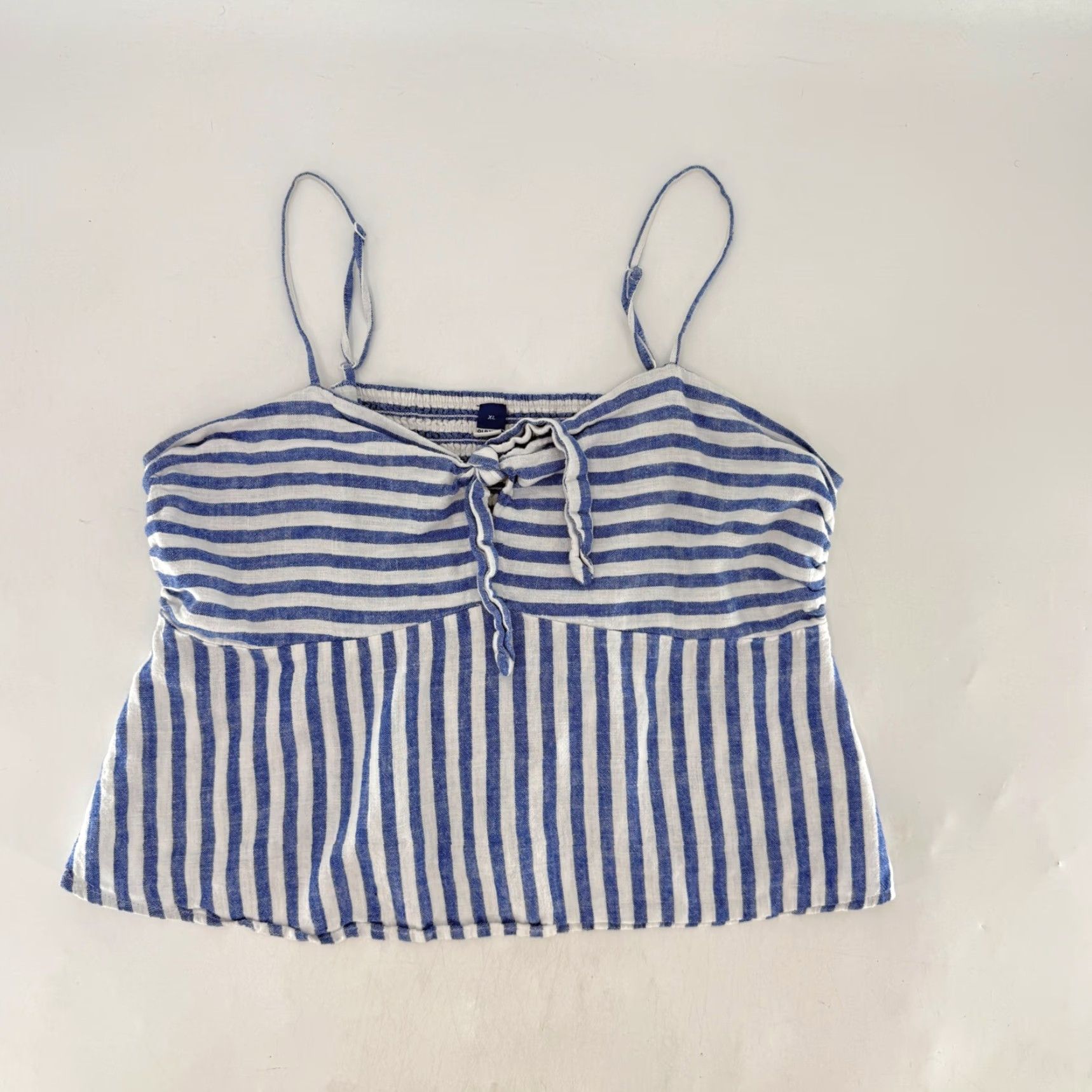 Old Navy Old Navy Camisole Blouse XL Blue Striped Sweetheart Tie Front Sleeveless Linen Blend Beachy Coastal Womens Shirt Size XL / US 12-14 / IT 48-50 - 4 Thumbnail