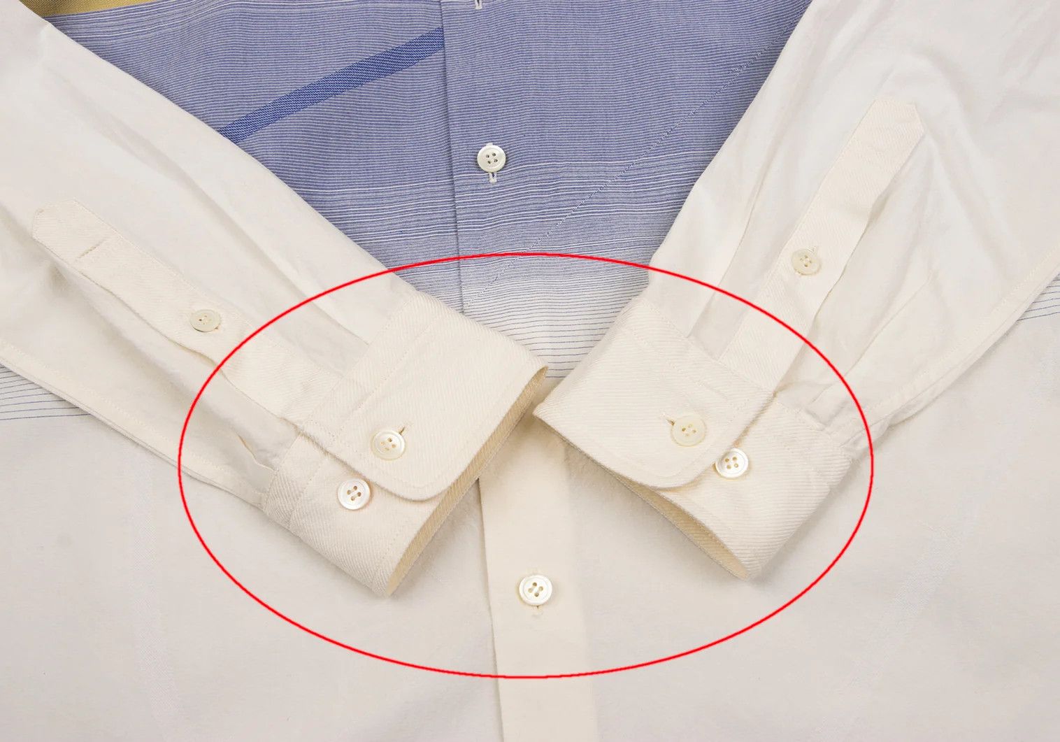 Issey Miyake Multi-Line Jacquard Long Sleeve Shirt in Cream with Blue Size US M / EU 48-50 / 2 - 8 Thumbnail