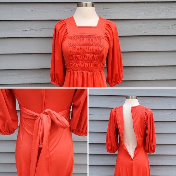 Vintage Vintage 70s Jody T of California Coral Smocked Tie Back Boho Size S / US 4 / IT 40 - 2 Thumbnail