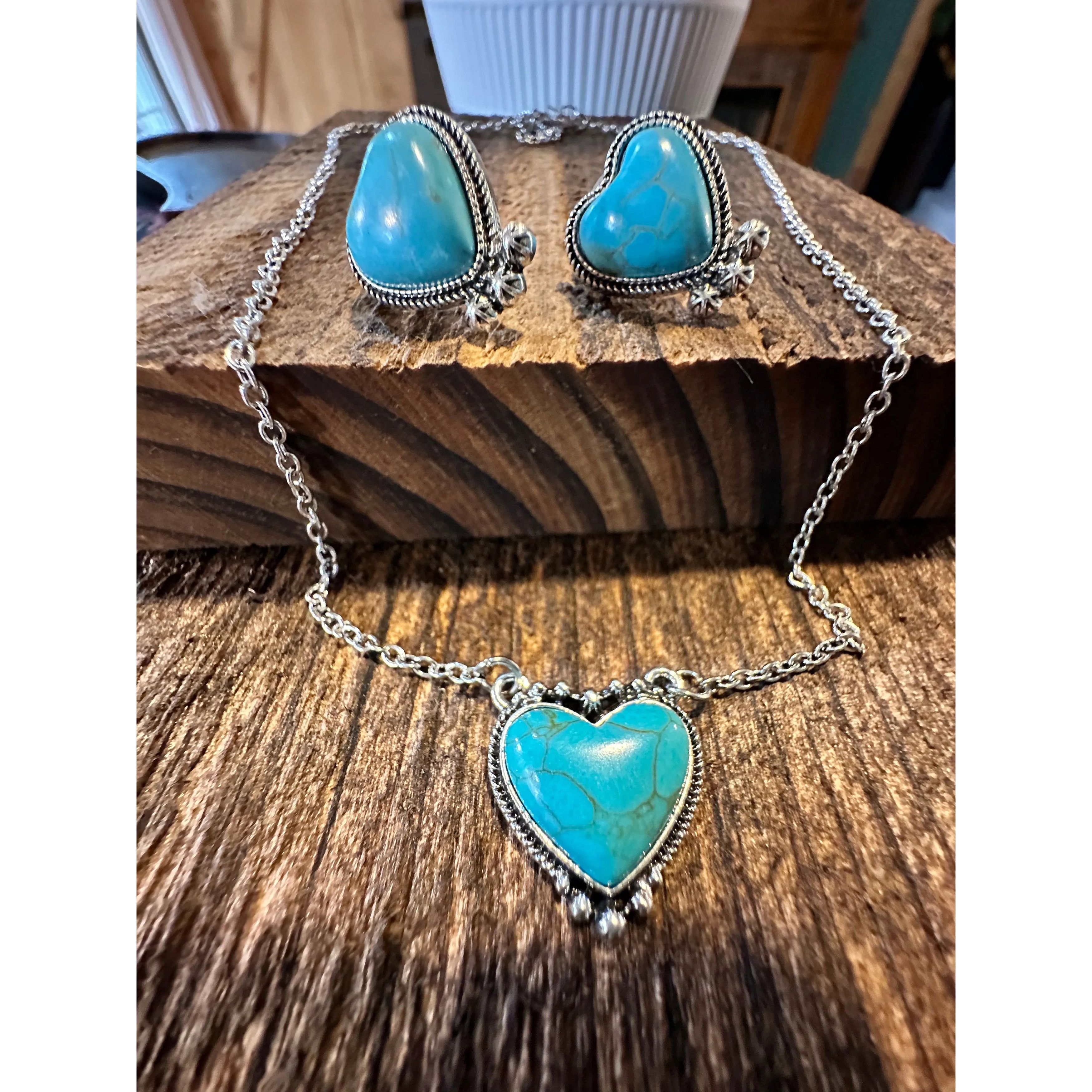 Other Boho Western Turquoise Bull Head Necklace Earrings Set, Vint Size ONE SIZE - 1 Thumbnail