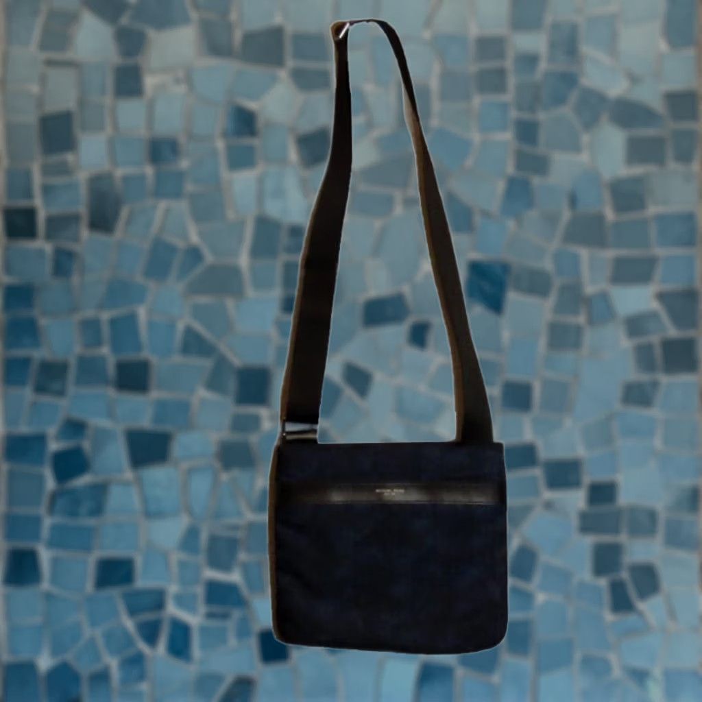 Michael Kors Michael Kors Crossbody Bag Women Medium Blue Black Canvas Detachable Strap Adjustable Tear Spots Wear 9x11x8 MK Size ONE SIZE - 1 Thumbnail