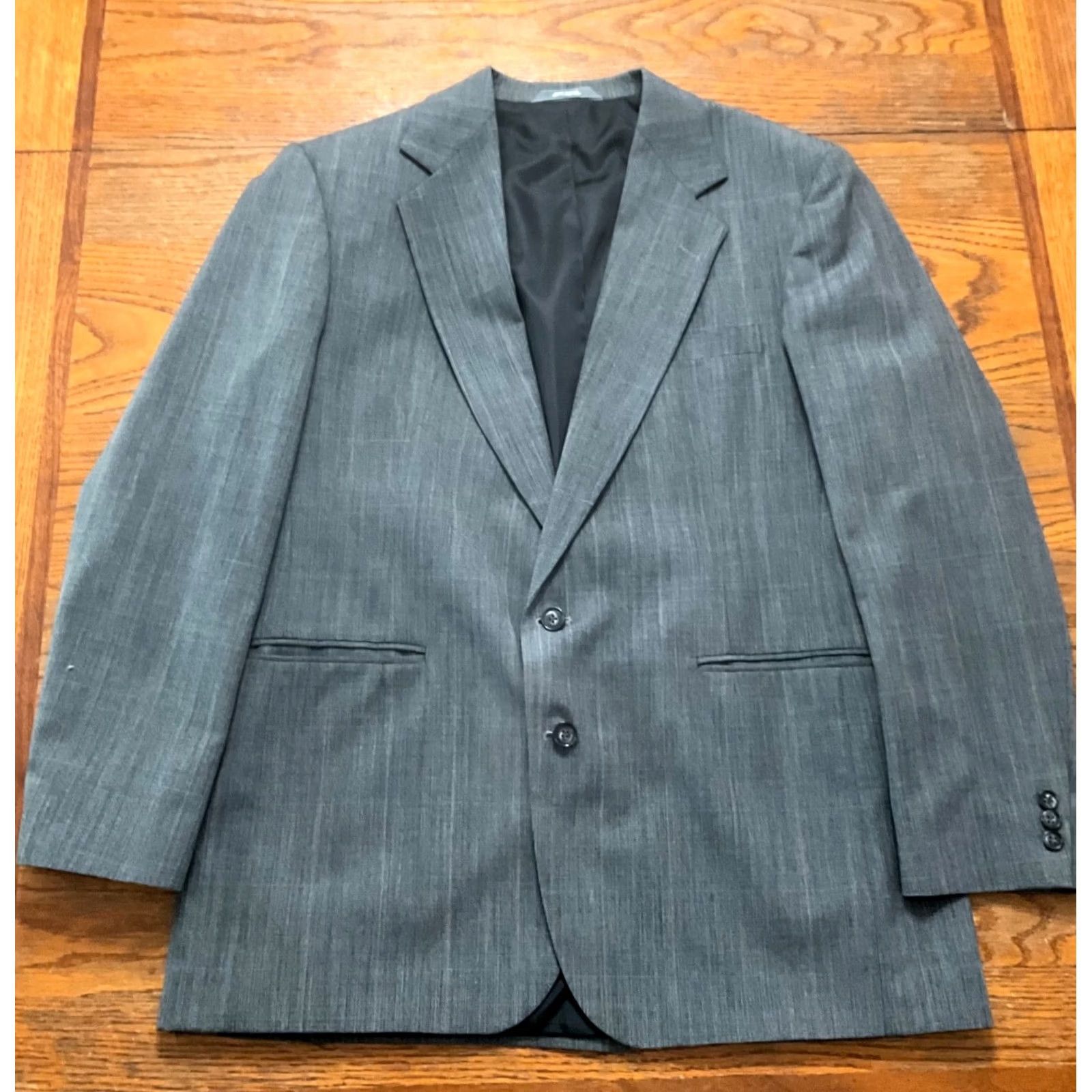 Haggar Haggar Jacket Blazer Mens 40 R Gray Striped Notch Lapel Two-Button Single-Breasted Three-Button Sleeve Regular Back Vent Size 40R - 2 Thumbnail