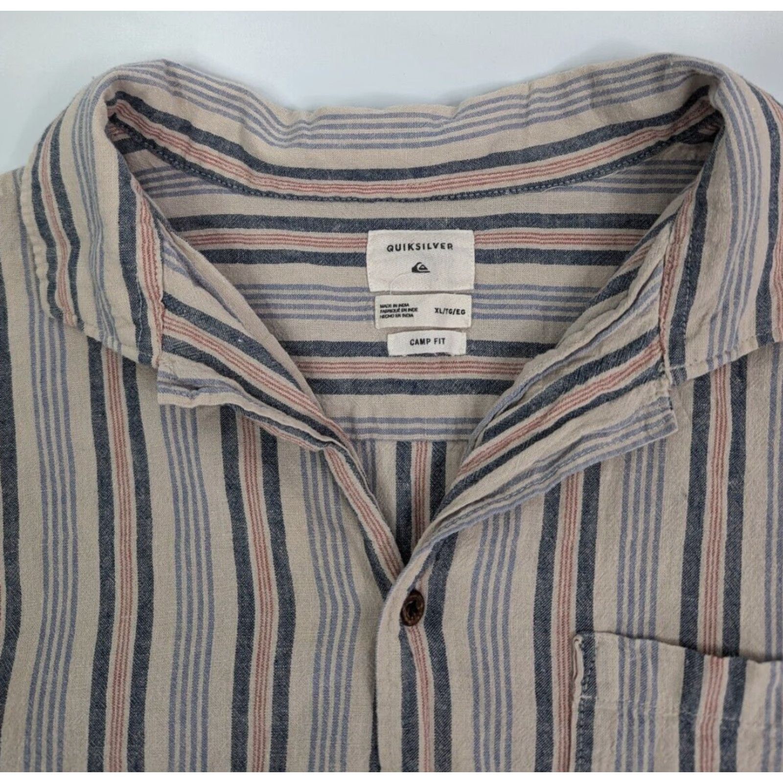 Quiksilver Quiksilver Camp Fit Coconut Dingo Stripe Shirt Men's XL Hawaiian Aloha Hemp Beach Classic Luau Pattern Striped Short Sleeve Button-Up Size US XL / EU 56 / 4 - 5 Thumbnail