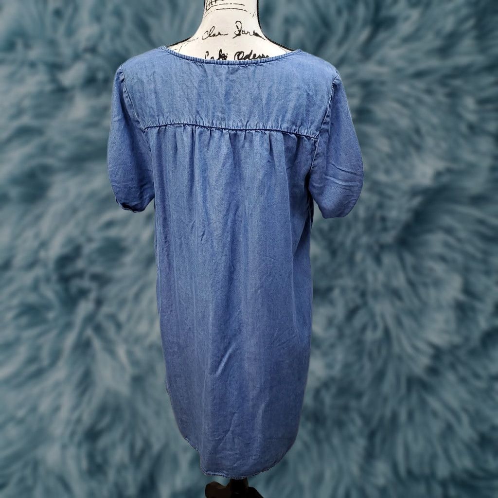 Lucky Brand Lucky Brand Shirt Dress Womens L Blue Lyocell Short Sleeve Lace Up V Neck Size L / US 10 / IT 46 - 1 Thumbnail