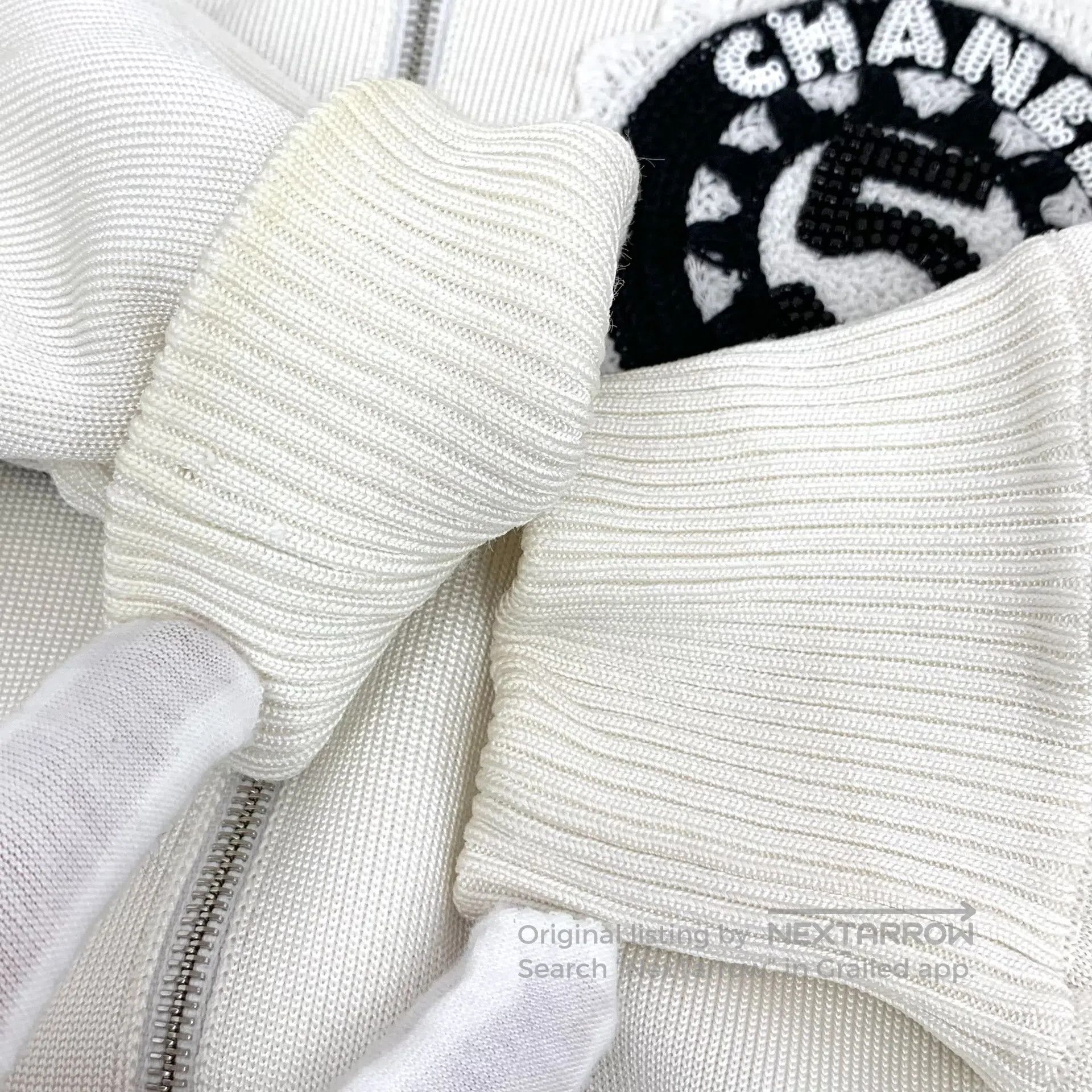 Chanel Chanel White Logo Crystal Embroidered Stand Collar Zip Lon Size XS / US 0-2 / IT 36-38 - 8 Thumbnail