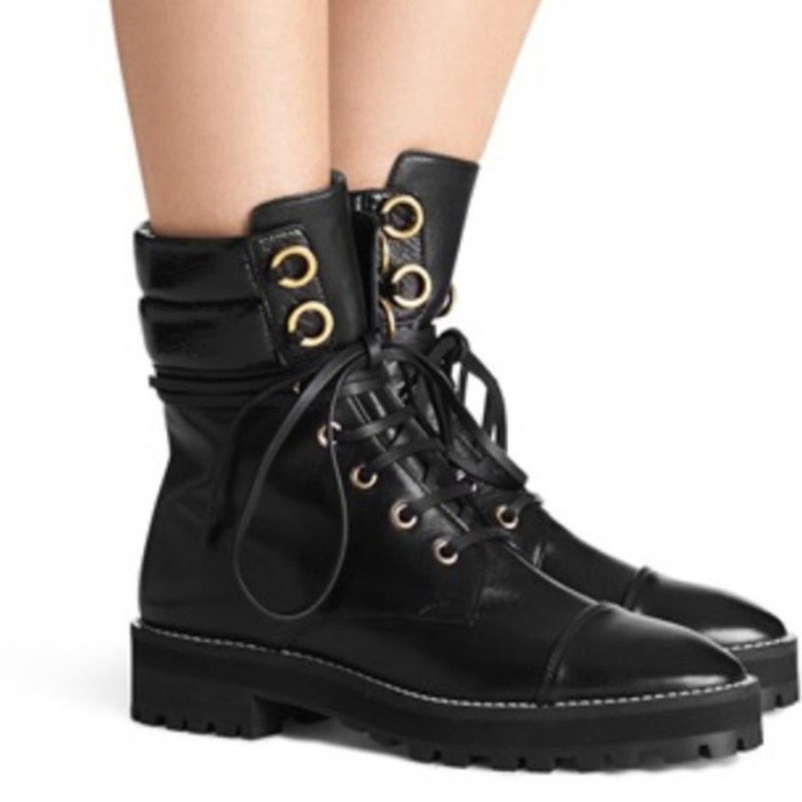 Euc With Box $590 Stuart Weitzman Lexy Combat Boot Fits 7.5 in Black, Women's
