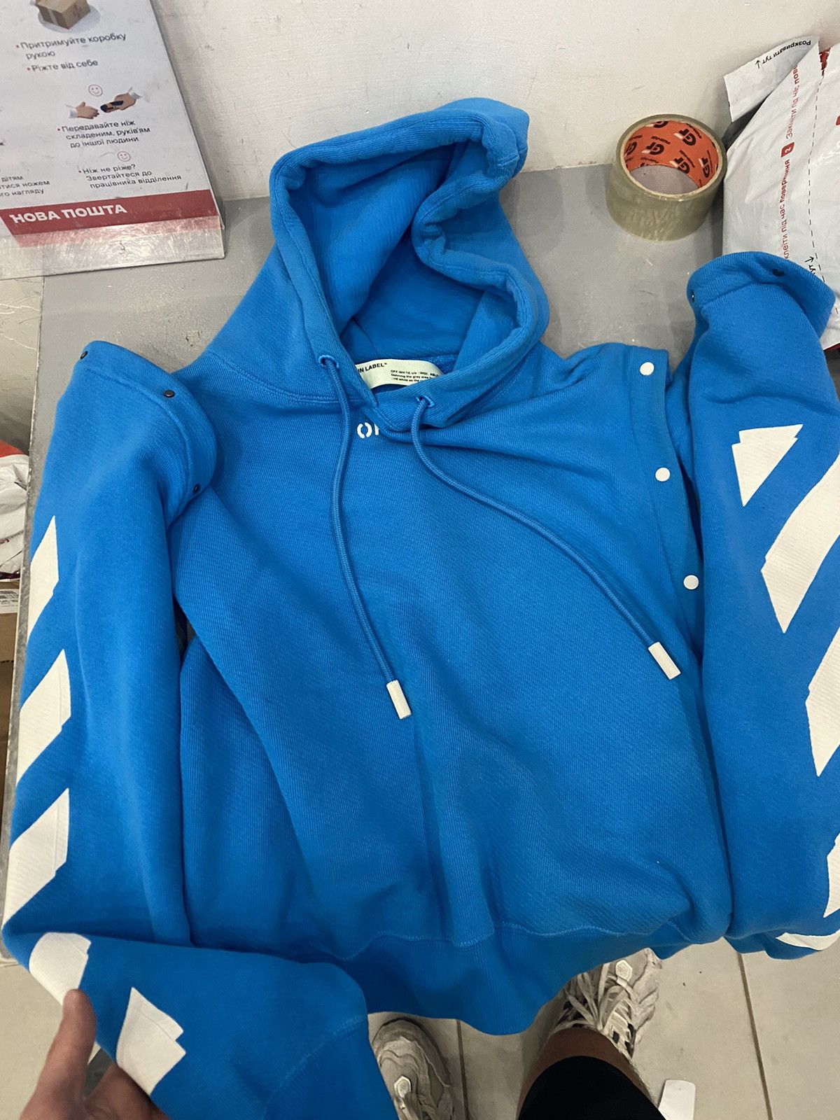 Image of Designer Off White Hoodie in Blue, Women's (Size Small)