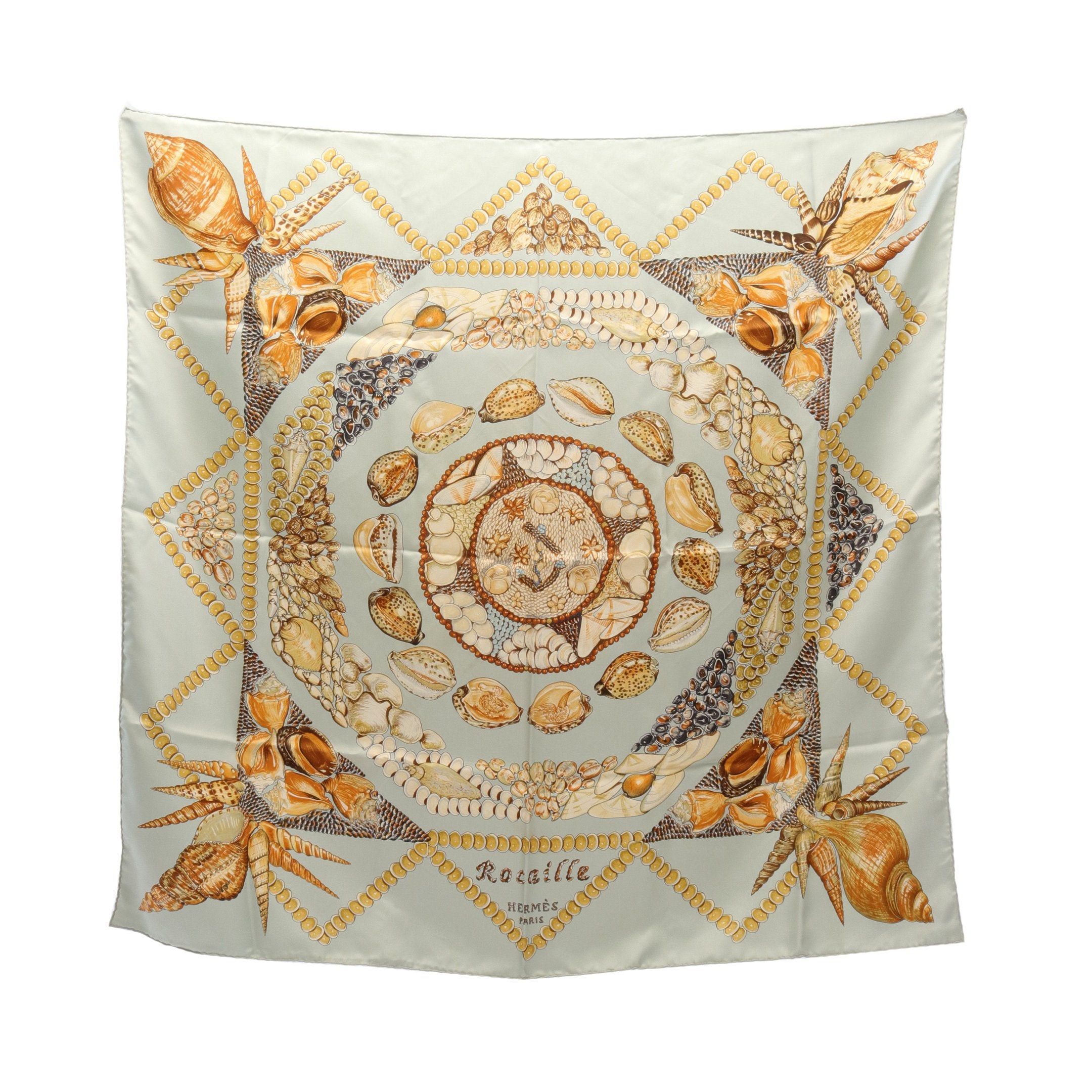 Hermes Carres 90 Rocaille Scarf Silk Light Green Multicolor