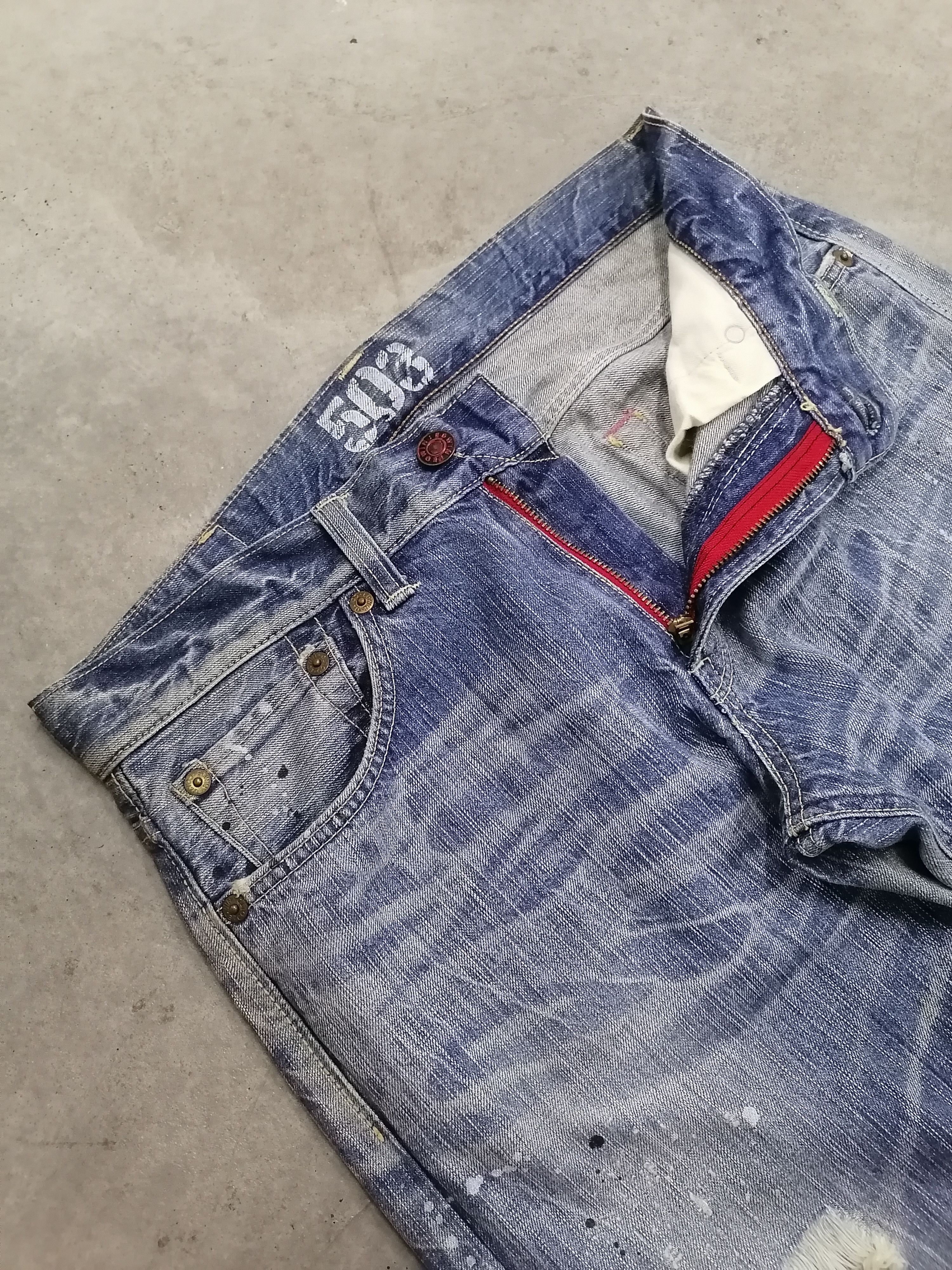 14th Addiction × If Six Was Nine Edwin 503 Ripped Splattered Distressed Denim Pants Size US 34 / EU 50 - 6 Thumbnail