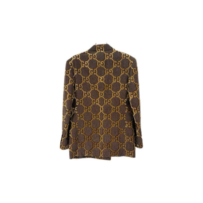 Gucci Gucci Coffee-colored logo velvet satin suit jacket 2502-Nex Size US M / EU 48-50 / 2 - 2 Thumbnail