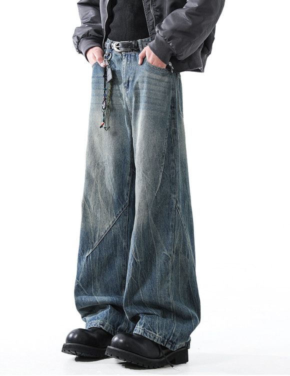 Japanese Brand High-street retro washed men's cleanfit wide-leg jeans Size US 32 / EU 48 - 4 Thumbnail