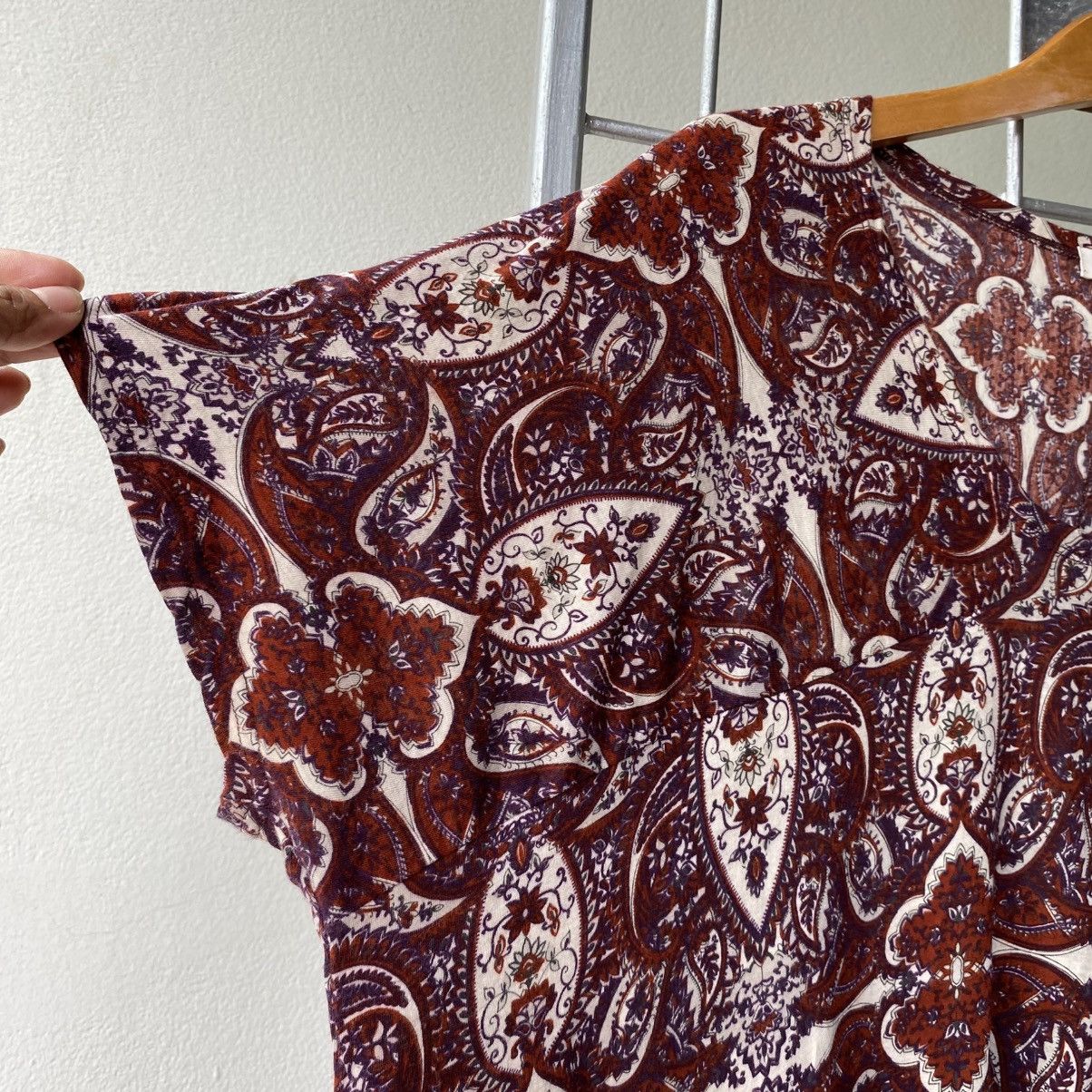 Issey Miyake Plantation Burgundy Paisley Floral Blouse Size M / US 6-8 / IT 42-44 - 6 Thumbnail