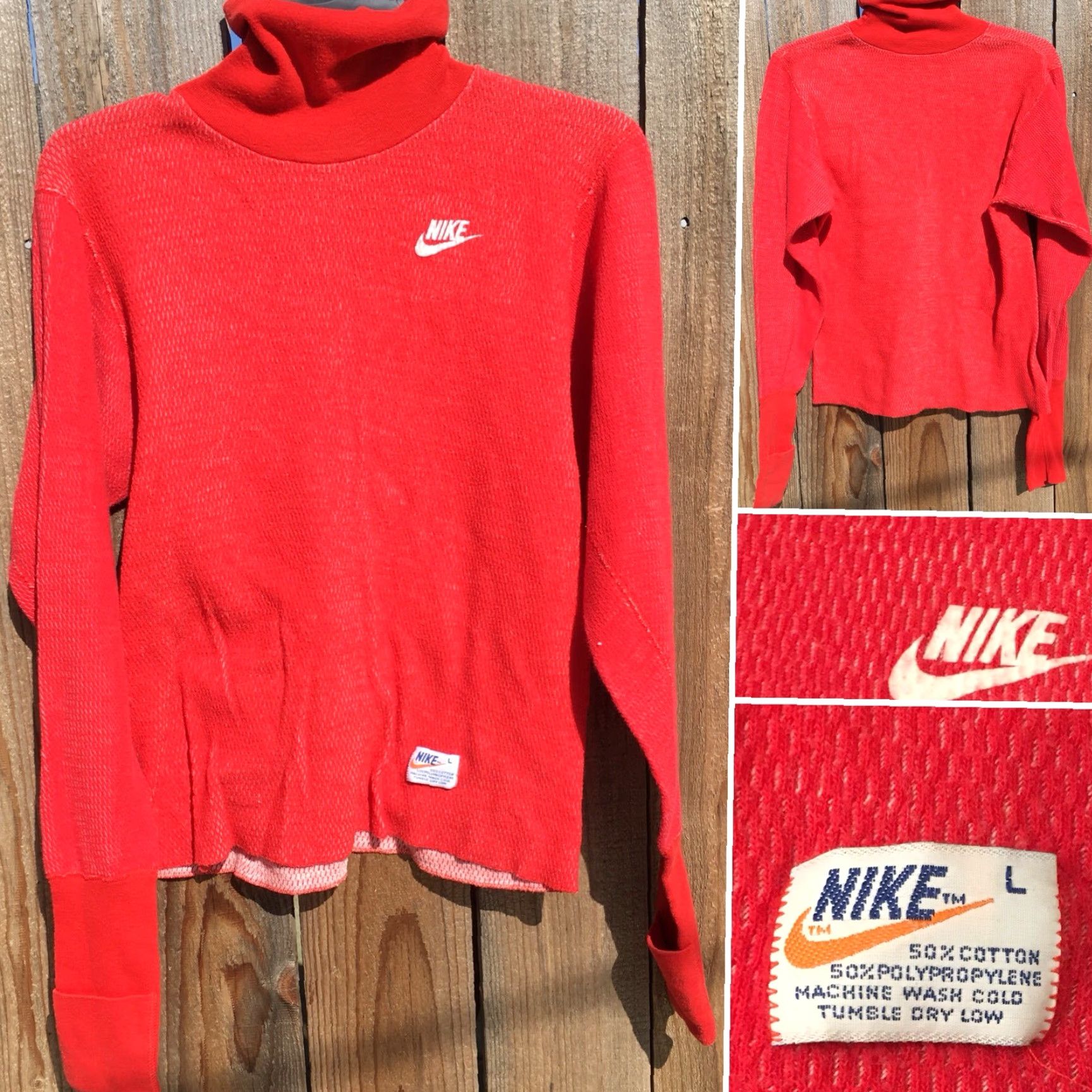 Nike VINTAGE Nike Thermal Turtleneck Shirt Long Sleeve L 80s Red Sportswear/Beach Nike Shirt Mens Size US L / EU 52-54 / 3 - 3 Thumbnail