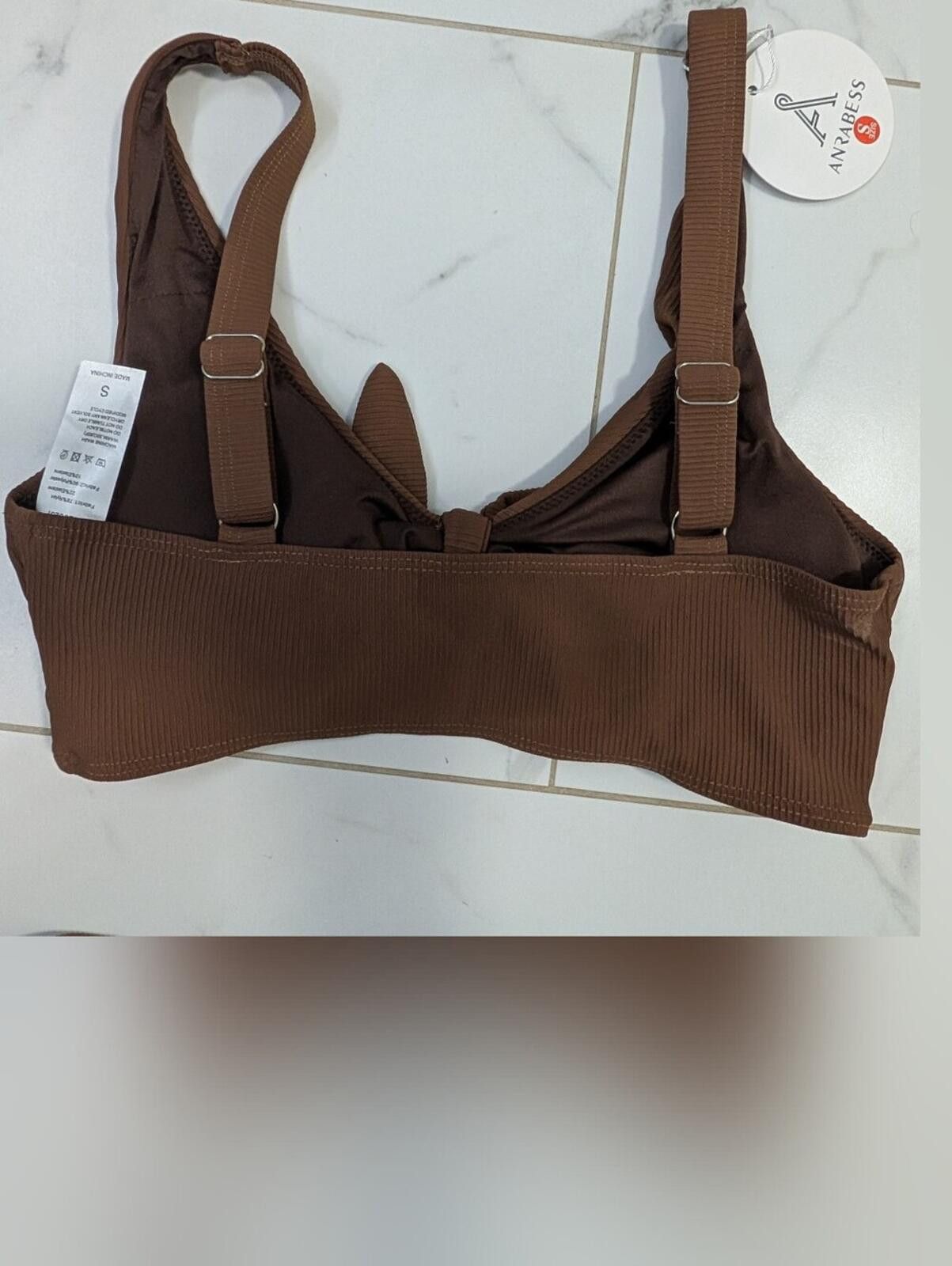 Other Knot-Front Ribbed High-Waist Bikini Set - Brown Size ONE SIZE - 5 Thumbnail