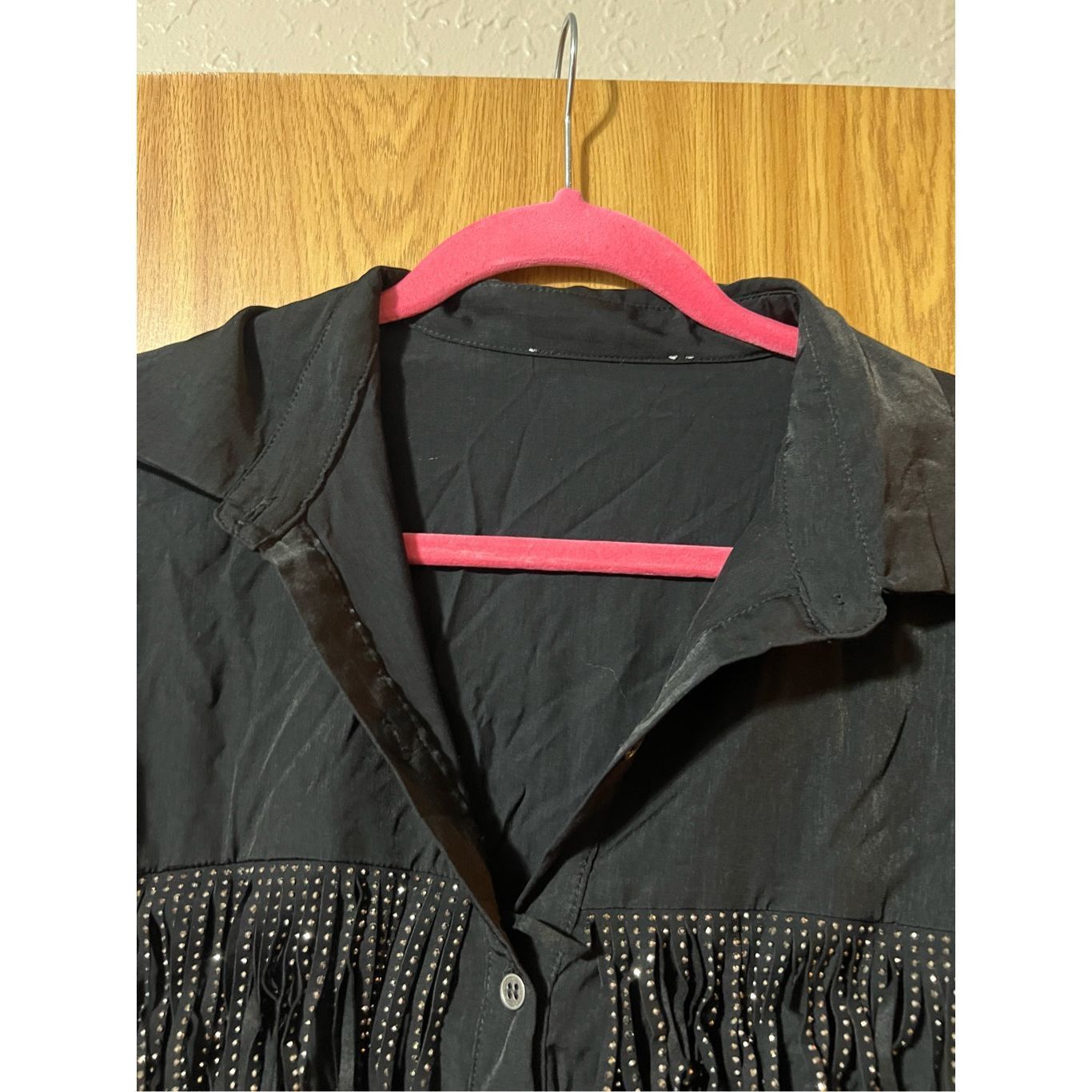 Other Woman’s Black Button Up Top With Rhinestone Fringe Woman’s S Size L / US 10 / IT 46 - 6 Thumbnail