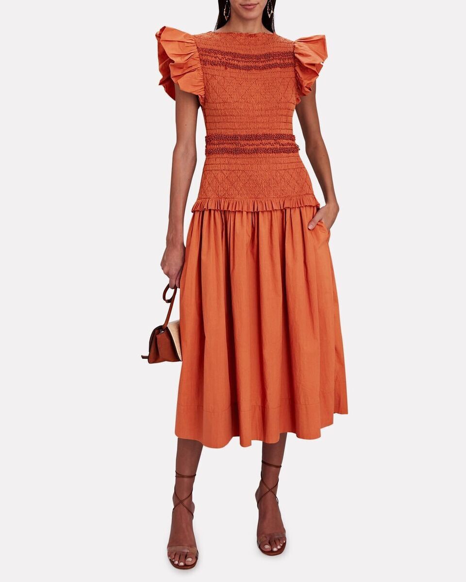 Ulla Johnson NWT Ulla Johnson Madeline Smocked Midi Dress Poplin Ruffle Size S / US 4 / IT 40 - 4 Thumbnail