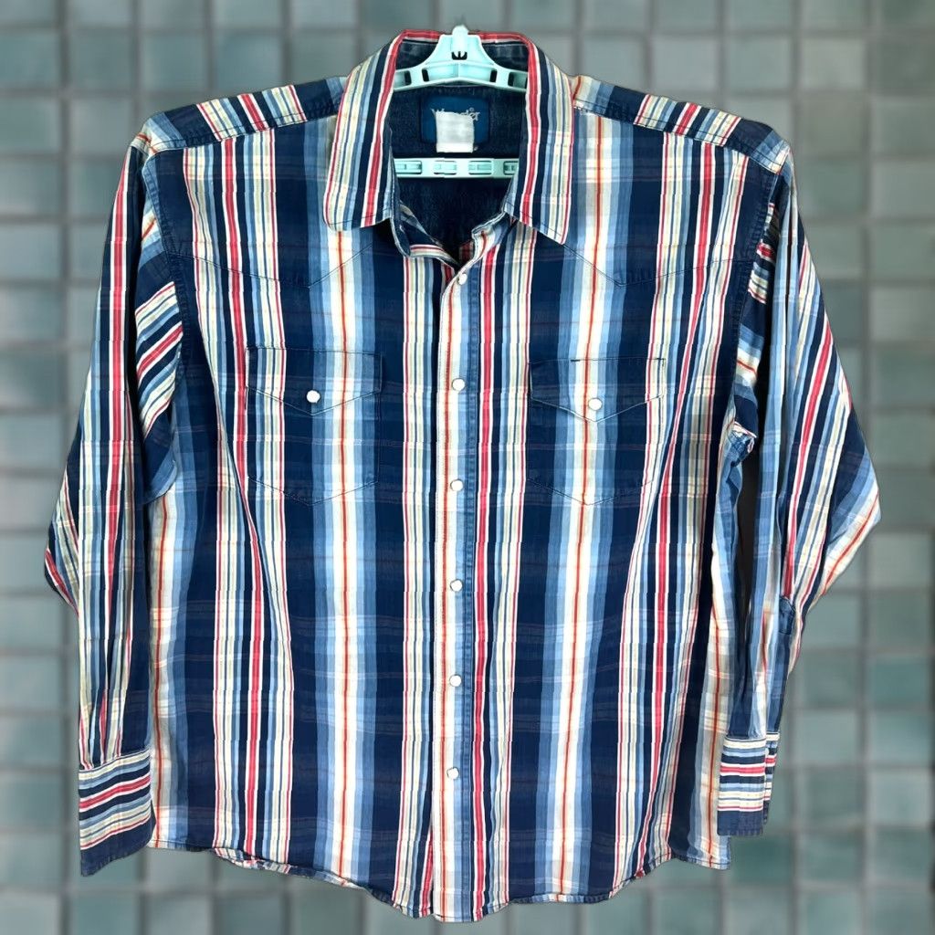 Wrangler VINTAGE Wrangler Western Shirt Men XL Blue Striped Long Sleeve Button-Up Western Theme Size US XL / EU 56 / 4 - 1 Thumbnail